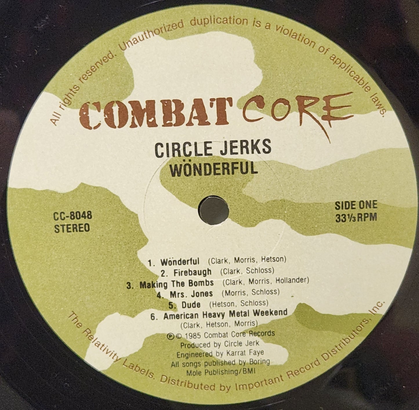 Circle Jerks "Wonderful" 1985 Punk Rock Record Album