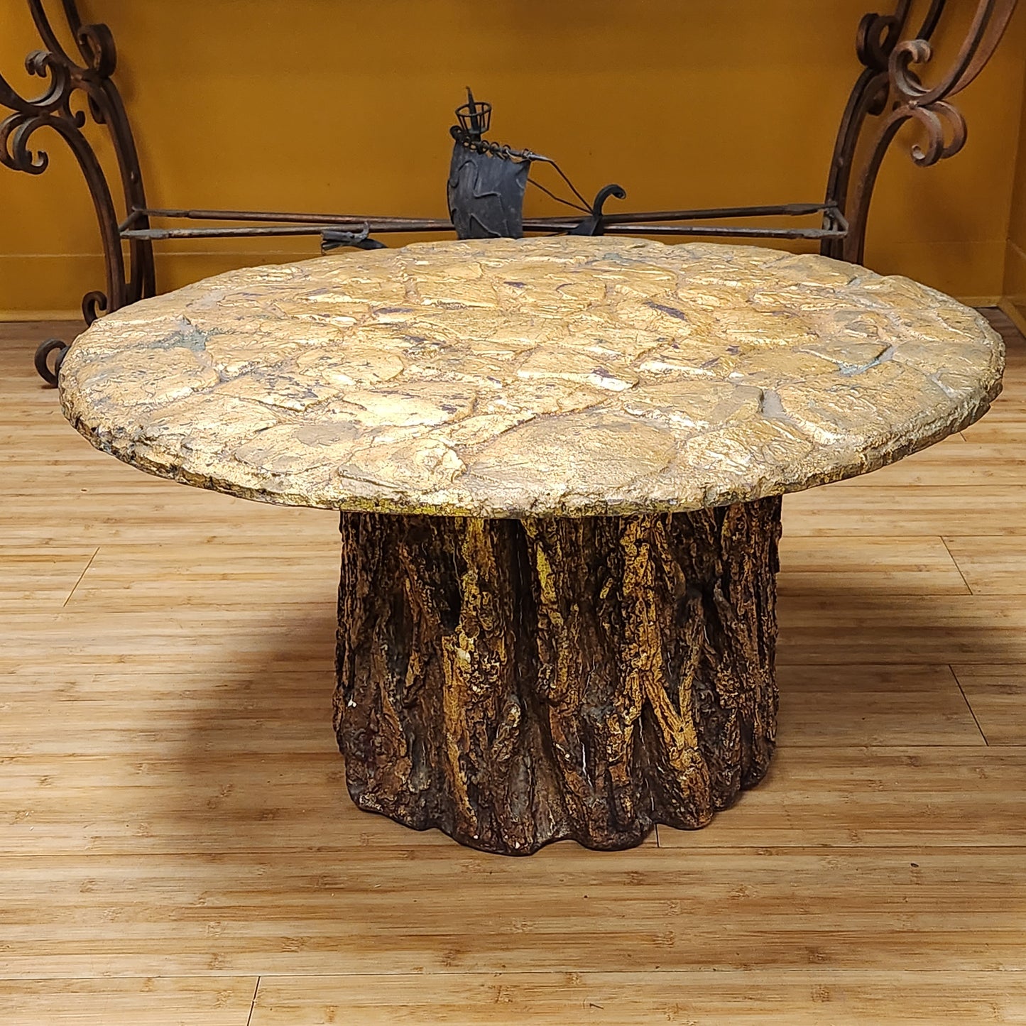 Mid-Century Gilt Faux Rock & Tree Log Side Table