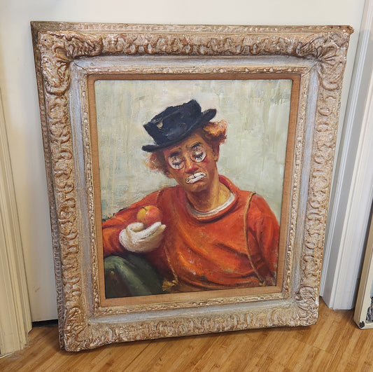 Vintage Original Clown Oil Painting On Canvas