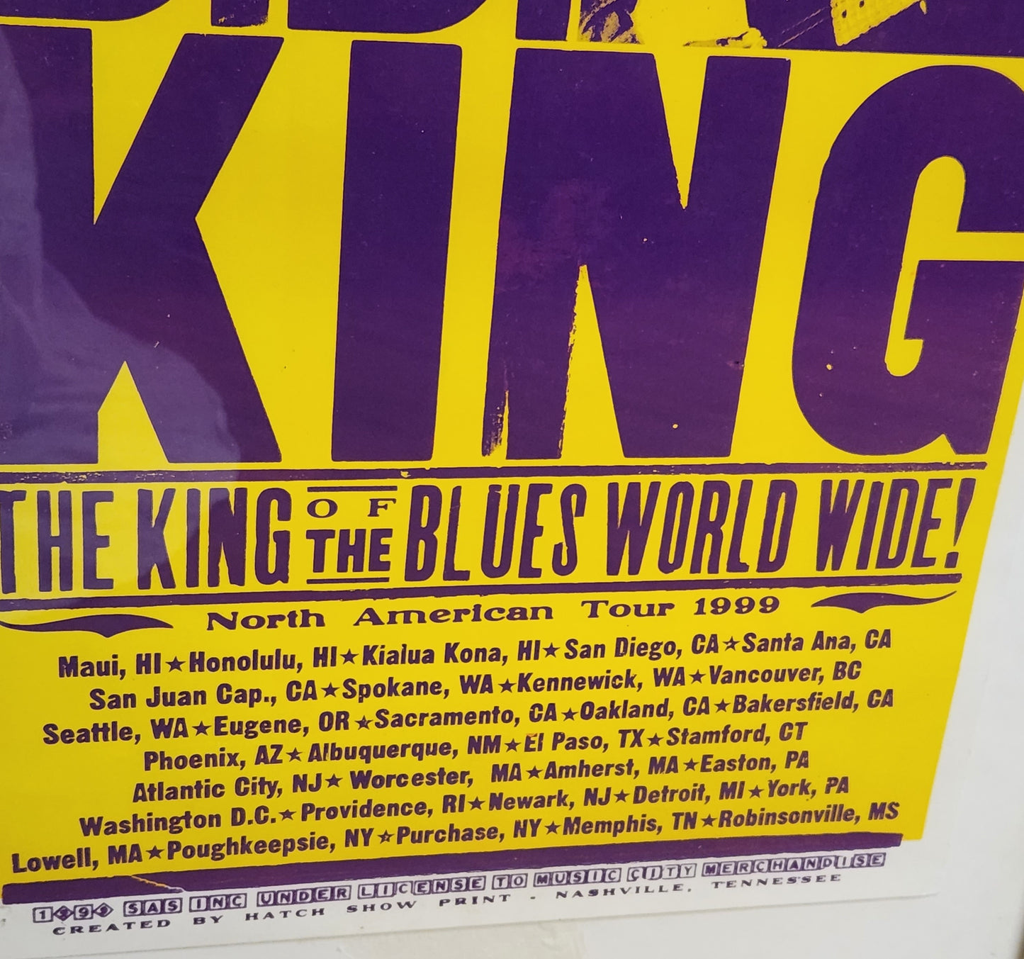 B.B. King 1999 Concert Tour Original Framed Promo Poster