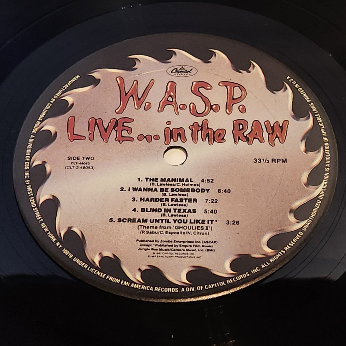 W.A.S.P. "Live...In The Raw" 1987 Glam Heavy Metal Record Album
