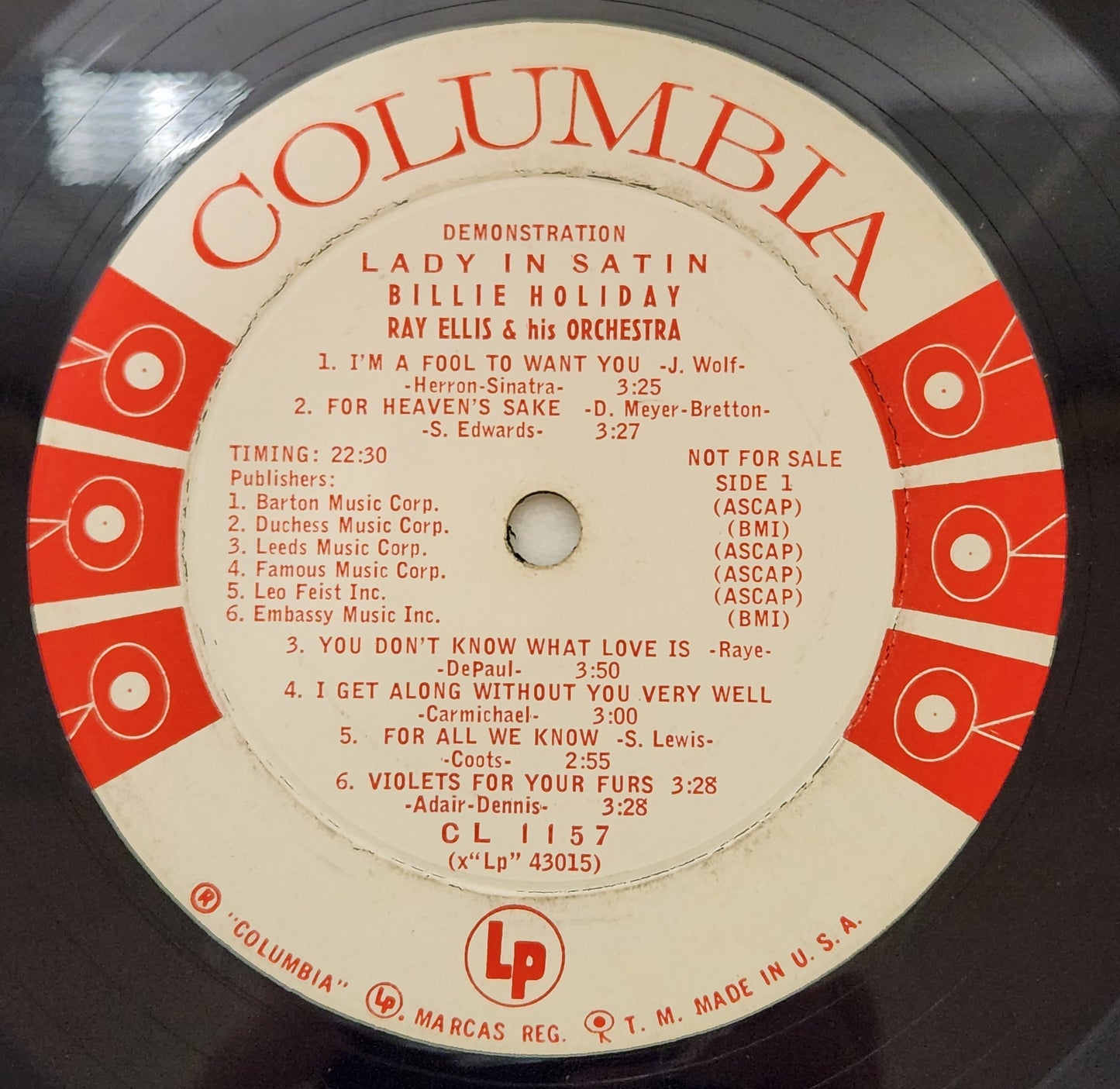 Billie Holiday "Lady In Satin" 1958 Promo Jazz Record Album