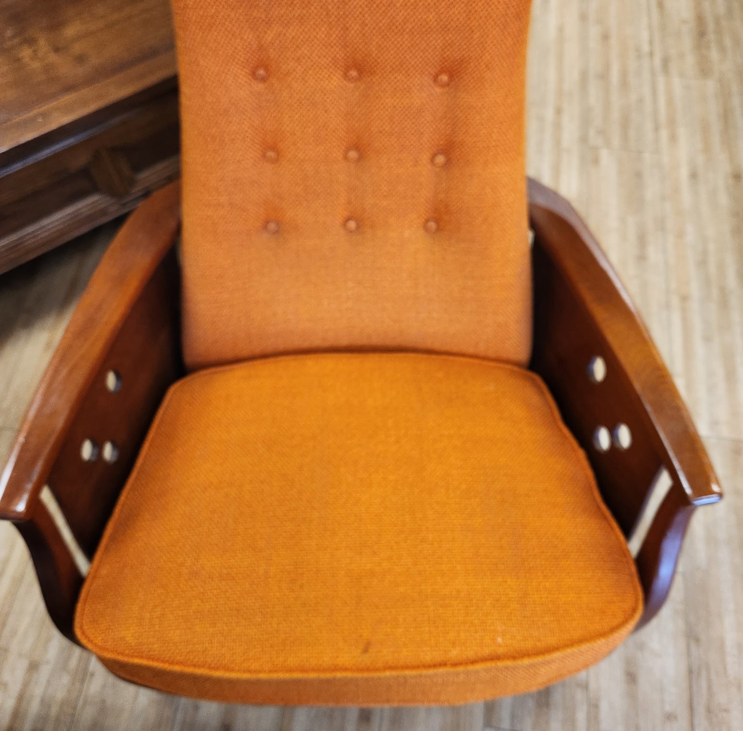 Mid-Century Modern Orange & Walnut Sculptural Lounge Chair