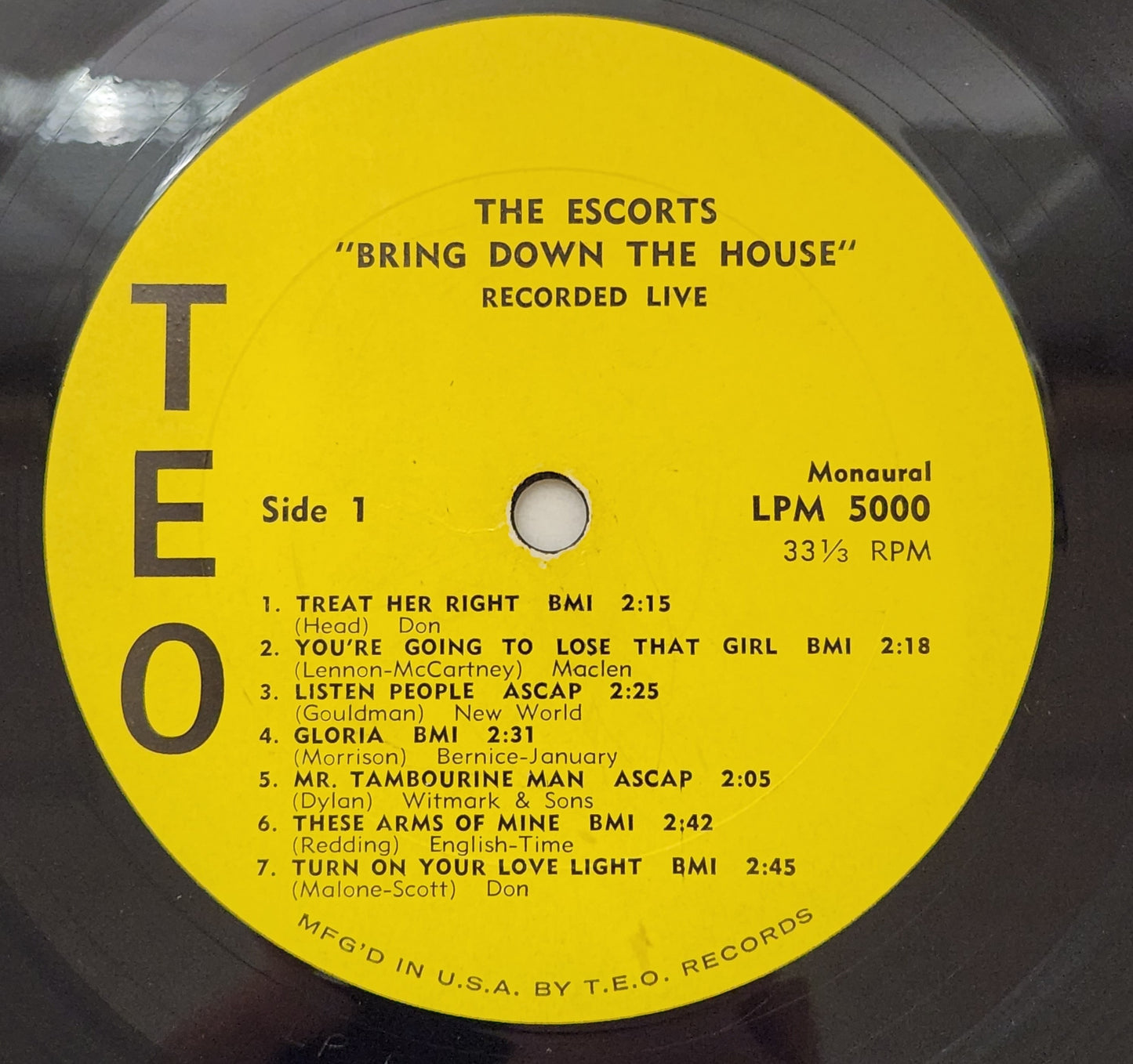 The Escorts "Bring Down The House" 1966 Garage Rock Record Album