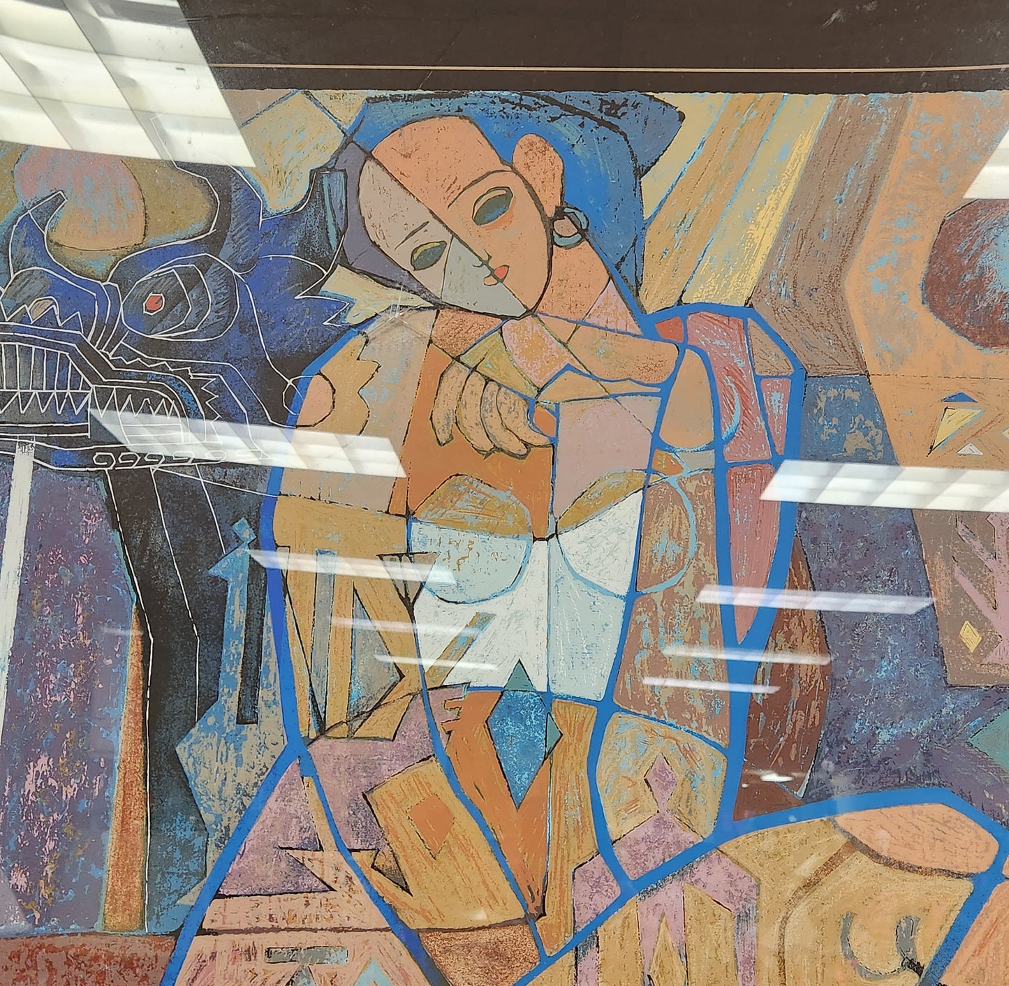 He Neng  "Woman and Dragon" Framed Serigraph Artwork
