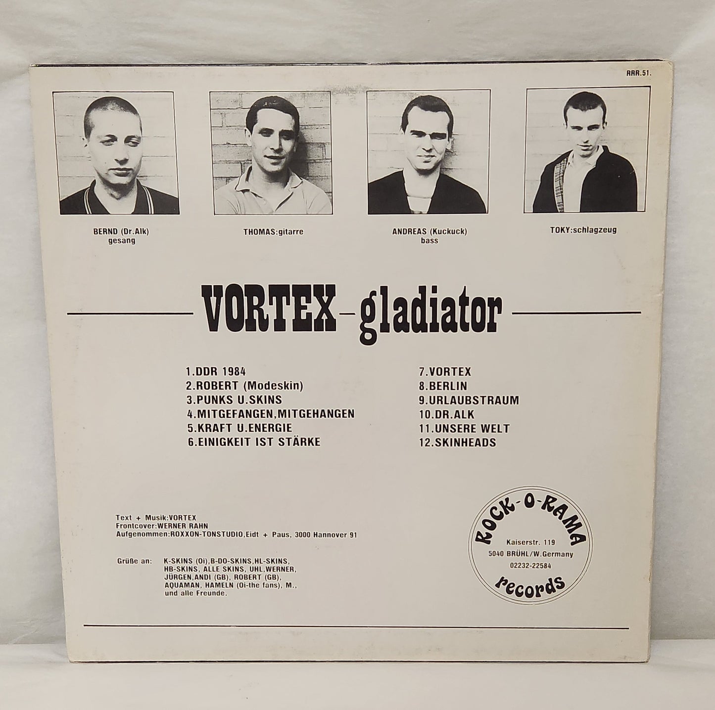 Vortex "Gladiator" 1985 German Punk Oi! Record Album