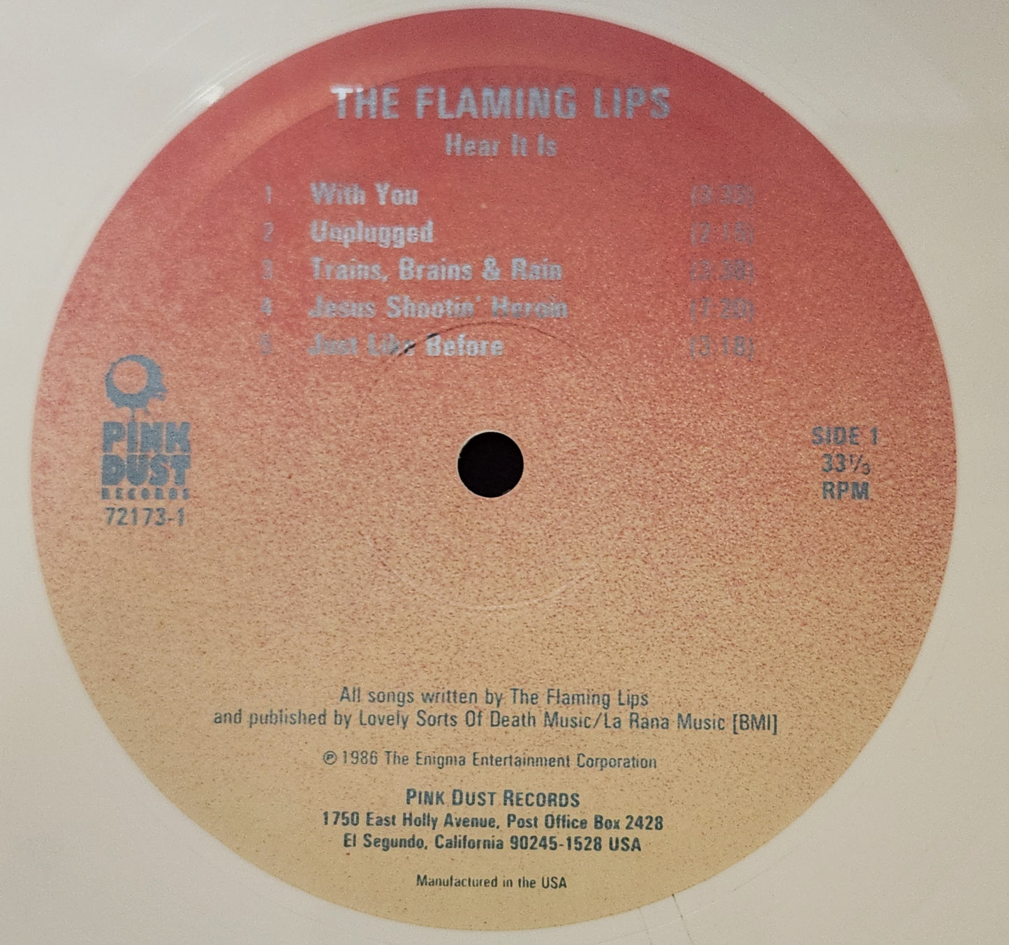 The Flaming Lips "Hear It Is" 1986 Limited Ed. White Vinyl Indie Rock Record Album