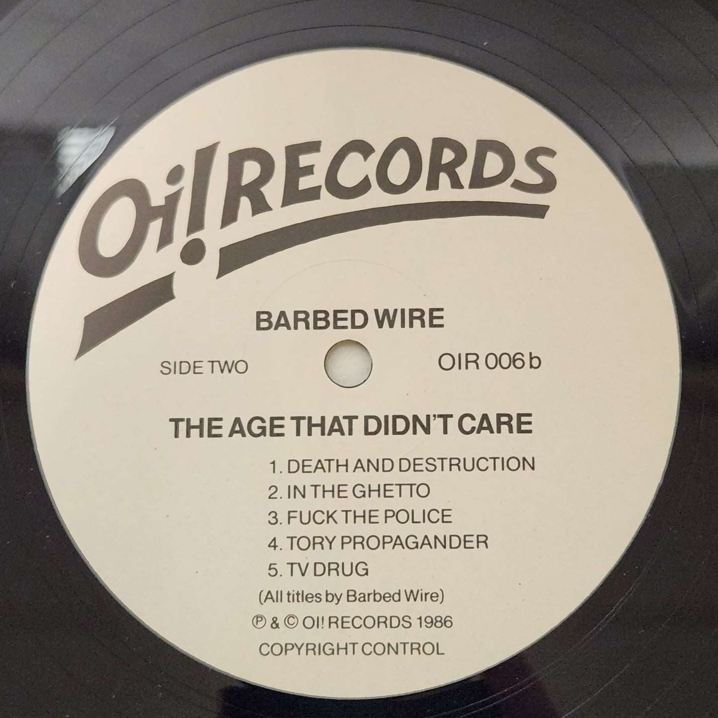 Barbed Wire "The Age That Didn't Care" 1986 Punk Oi Record Album (UK Pressing)
