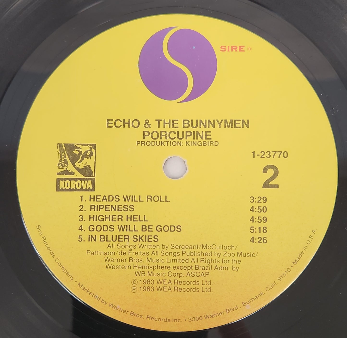 Echo & The Bunnymen "Porcupine" 1983 New Wave Indie Rock Record Album