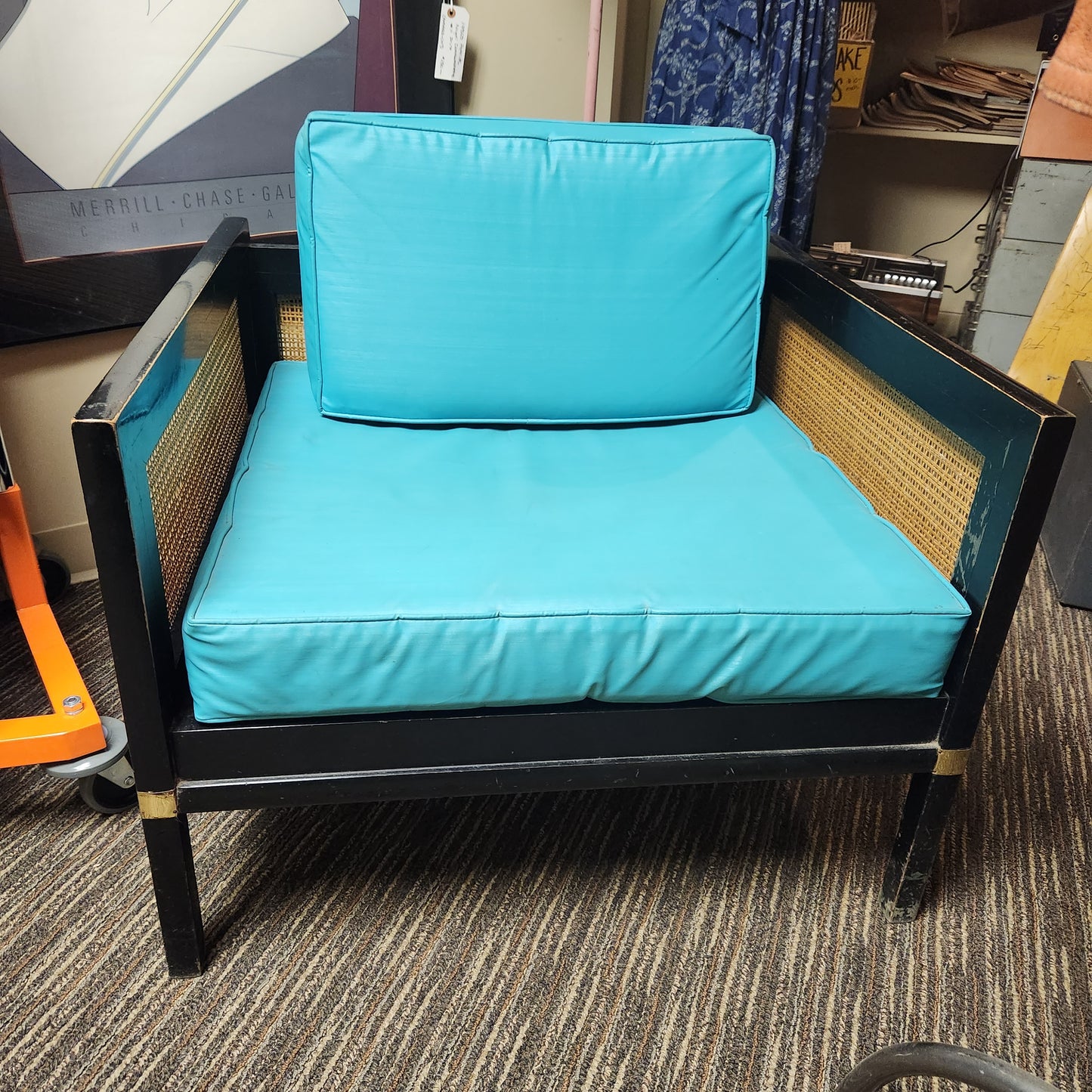 Mid-Century Ebonized Cane Lounge Chair
