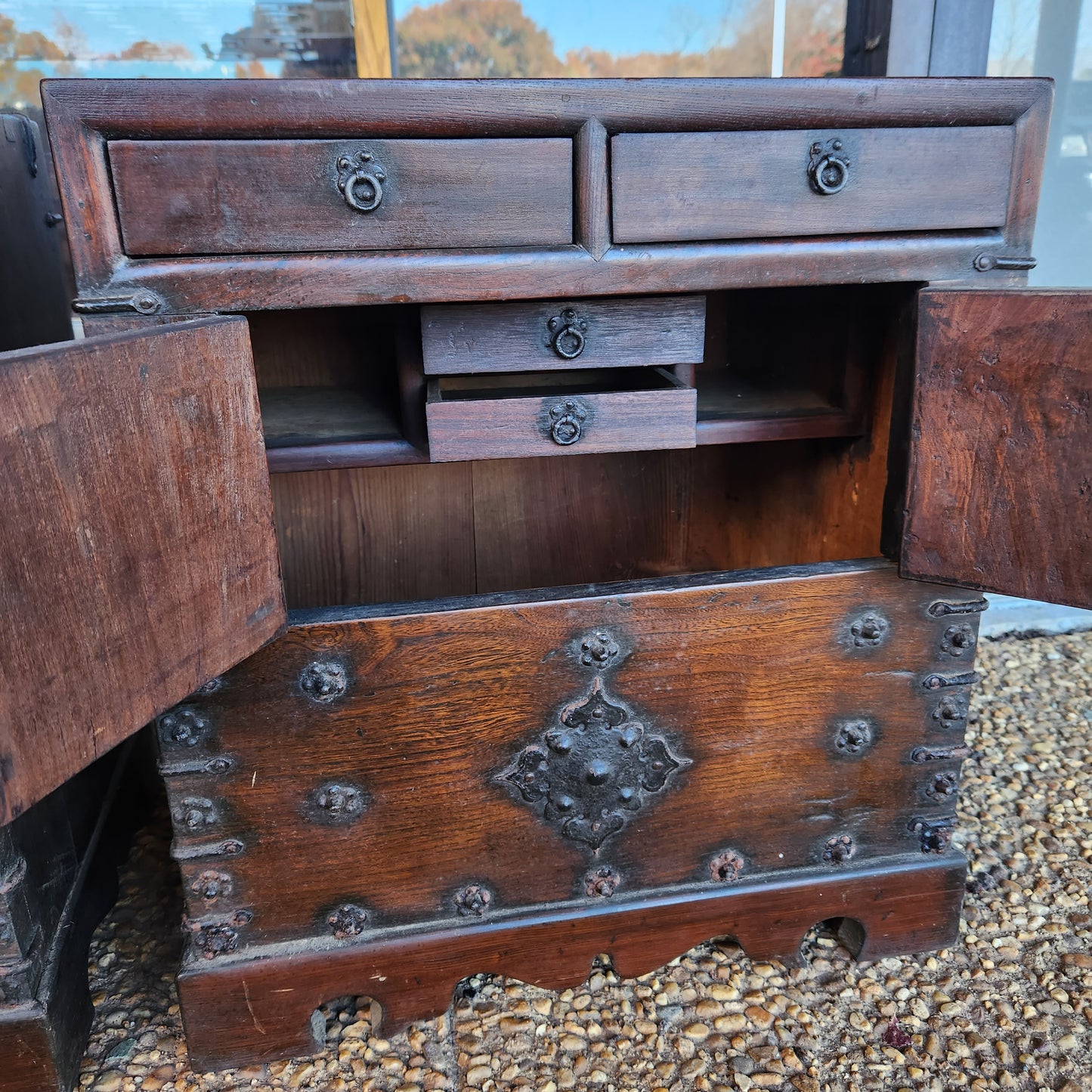 Pair of Vintage Korean Iron & Wood End Tables / Nightstands