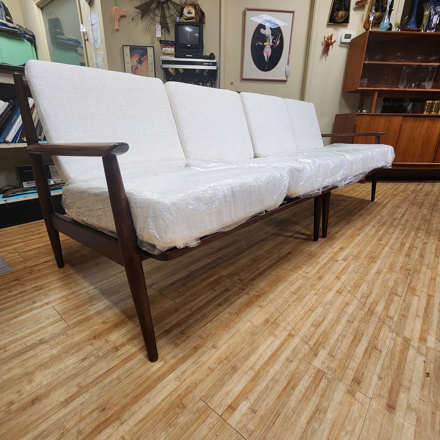 Mid-Century Modern 2 Piece Slatted Walnut Sofa