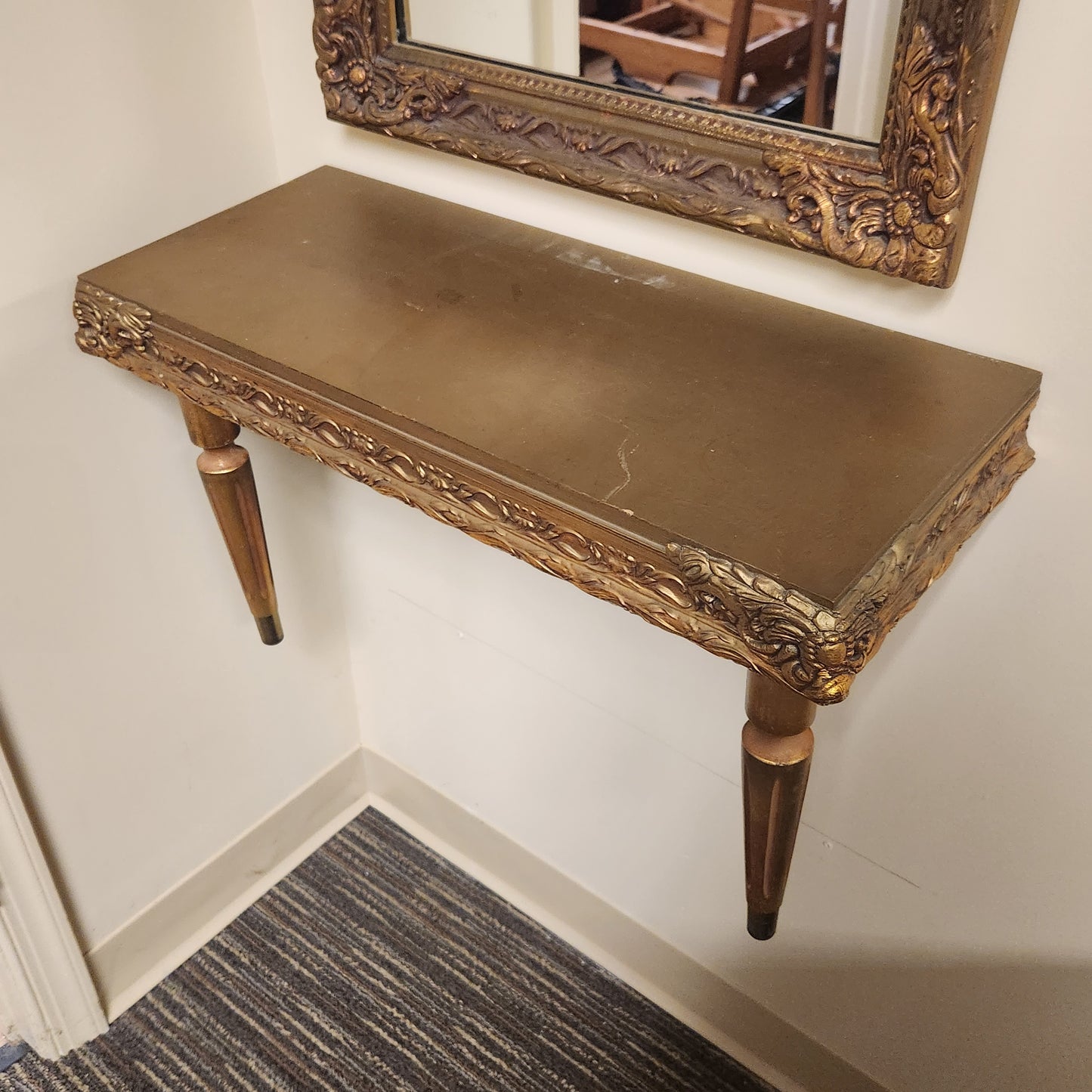 Hollywood Regency Wall Mirror With Small Console Table