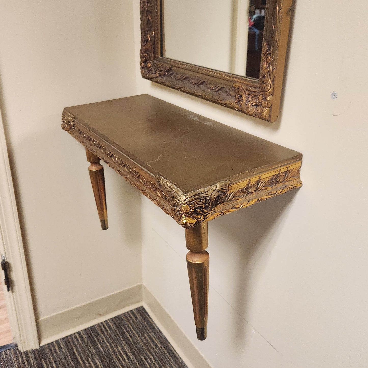Hollywood Regency Wall Mirror With Small Console Table