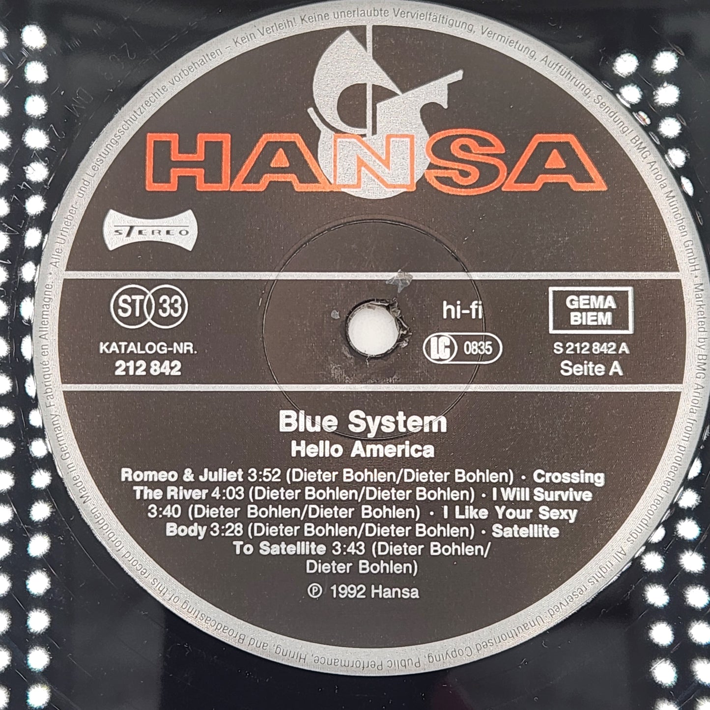 Rare Blue System "Hello America" 1992 Synth Pop Disco Record Album