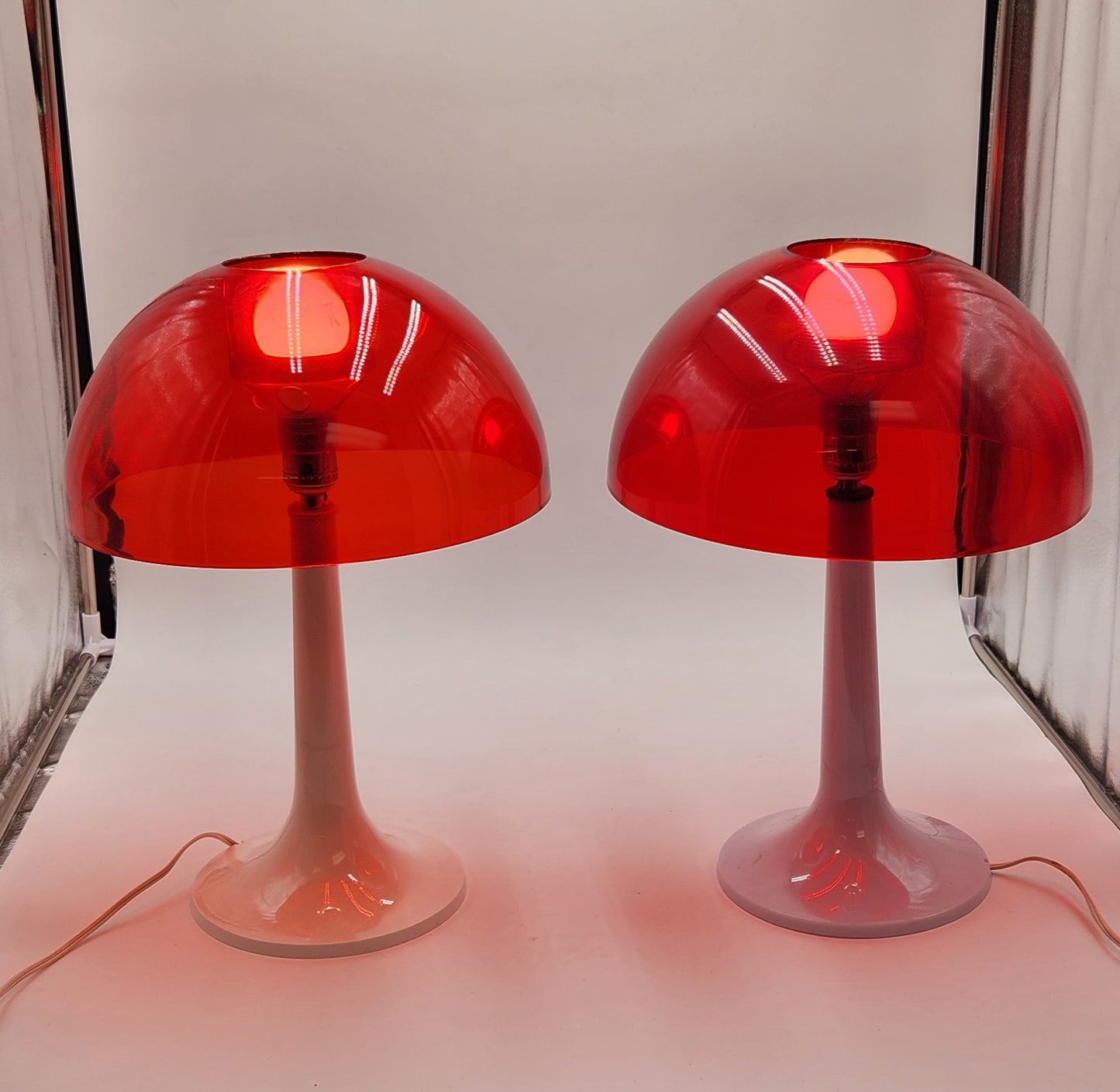 Pair of Mid-Century Red Lucite Gilbert Softlite Table Lamps