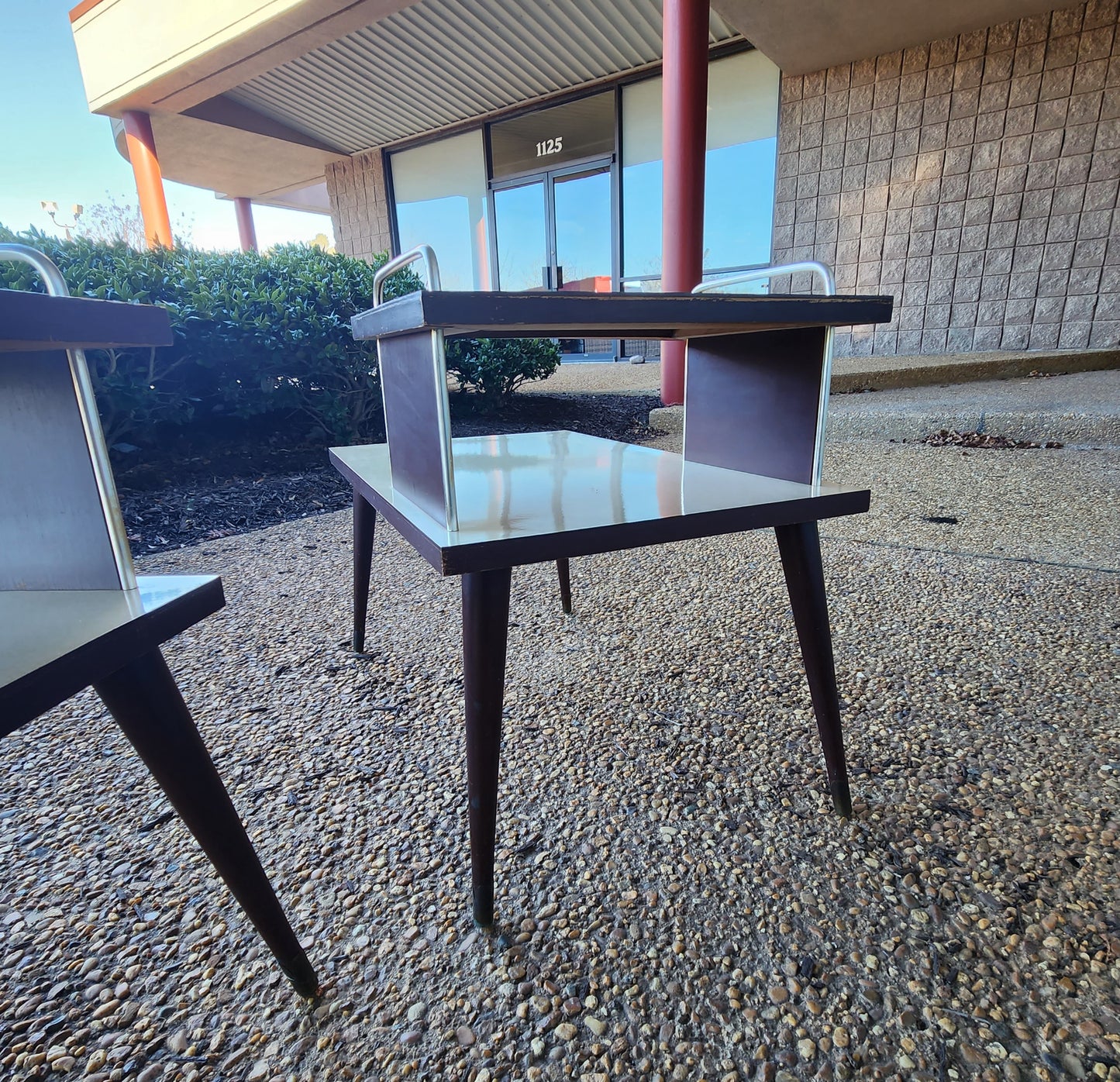 Pair of Retro Mid-Century Laminate Tiered End Tables