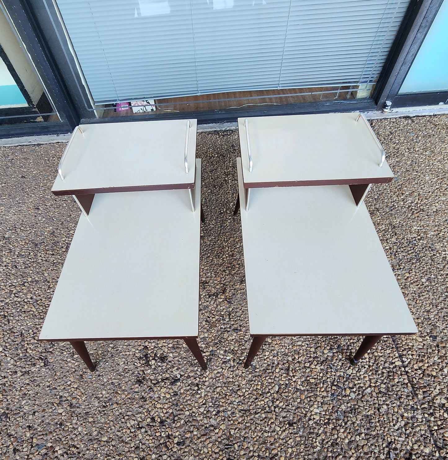 Pair of Retro Mid-Century Laminate Tiered End Tables