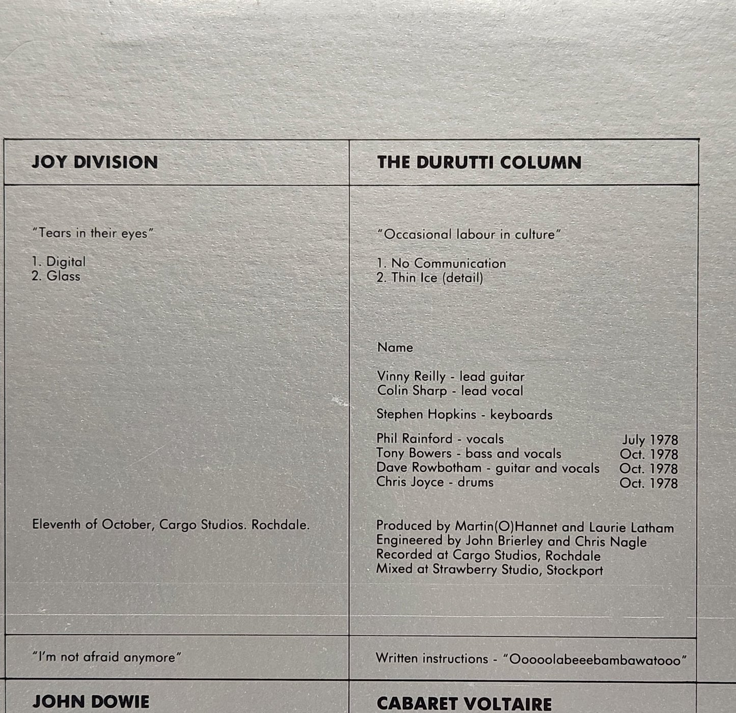 "A Factory Sample" 1988 UK Unofficial Release Joy Division Record Album