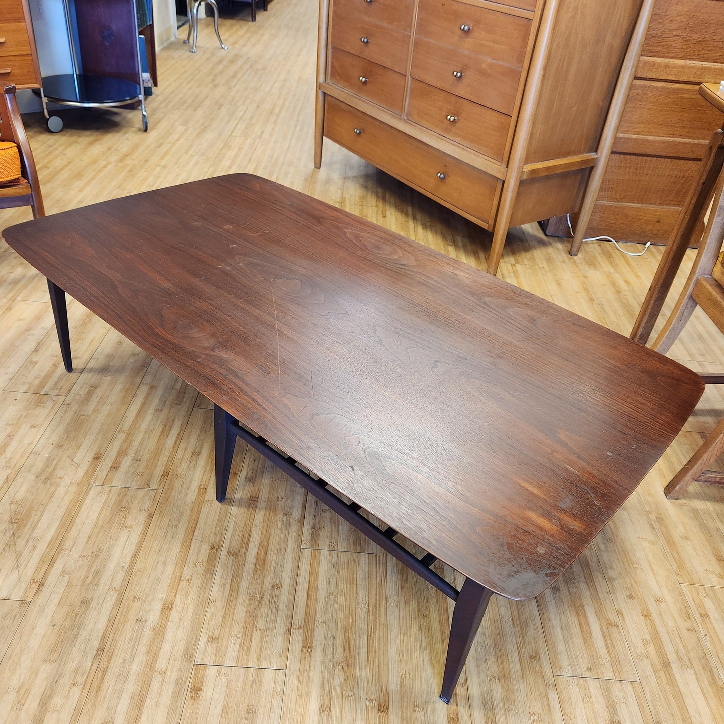 Mid-Century Walnut Coffee Table With Slatted Shelf