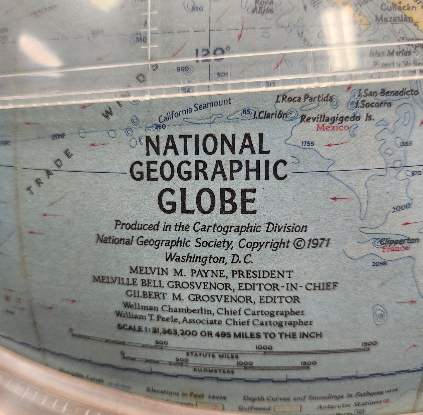 Vintage 1971 National Geographic Globe On Teak Stand