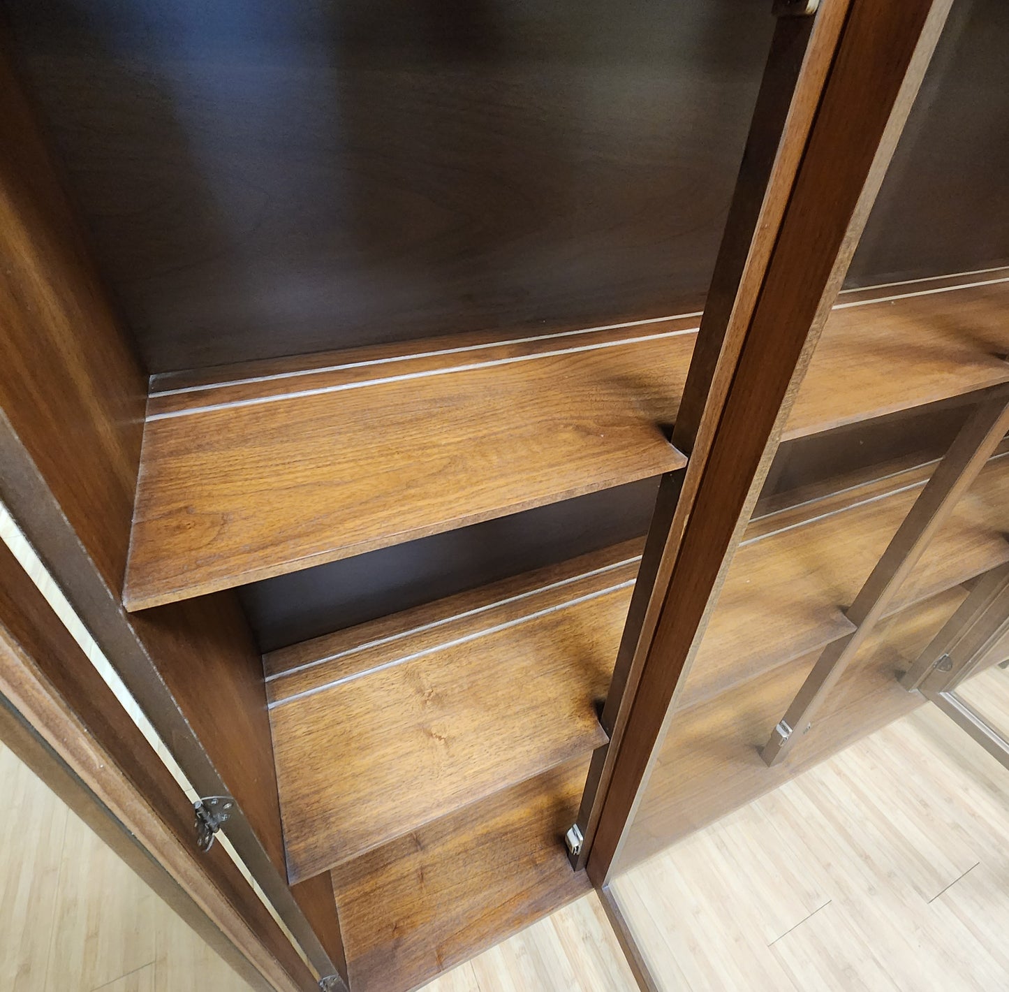 Mid-Century Walnut China Cabinet Bookcase On Metal Legs