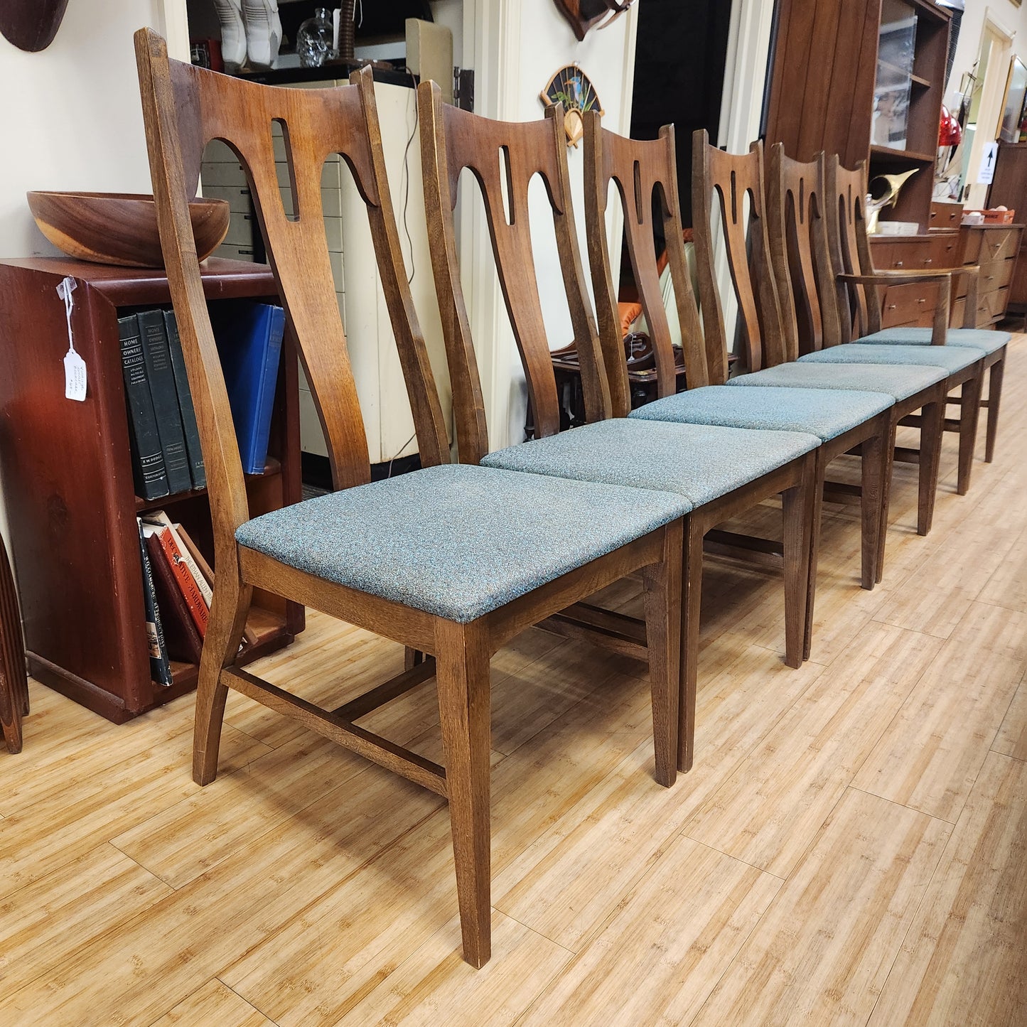 Set of 6 Mid-century Bassett Walnut Dining Chairs