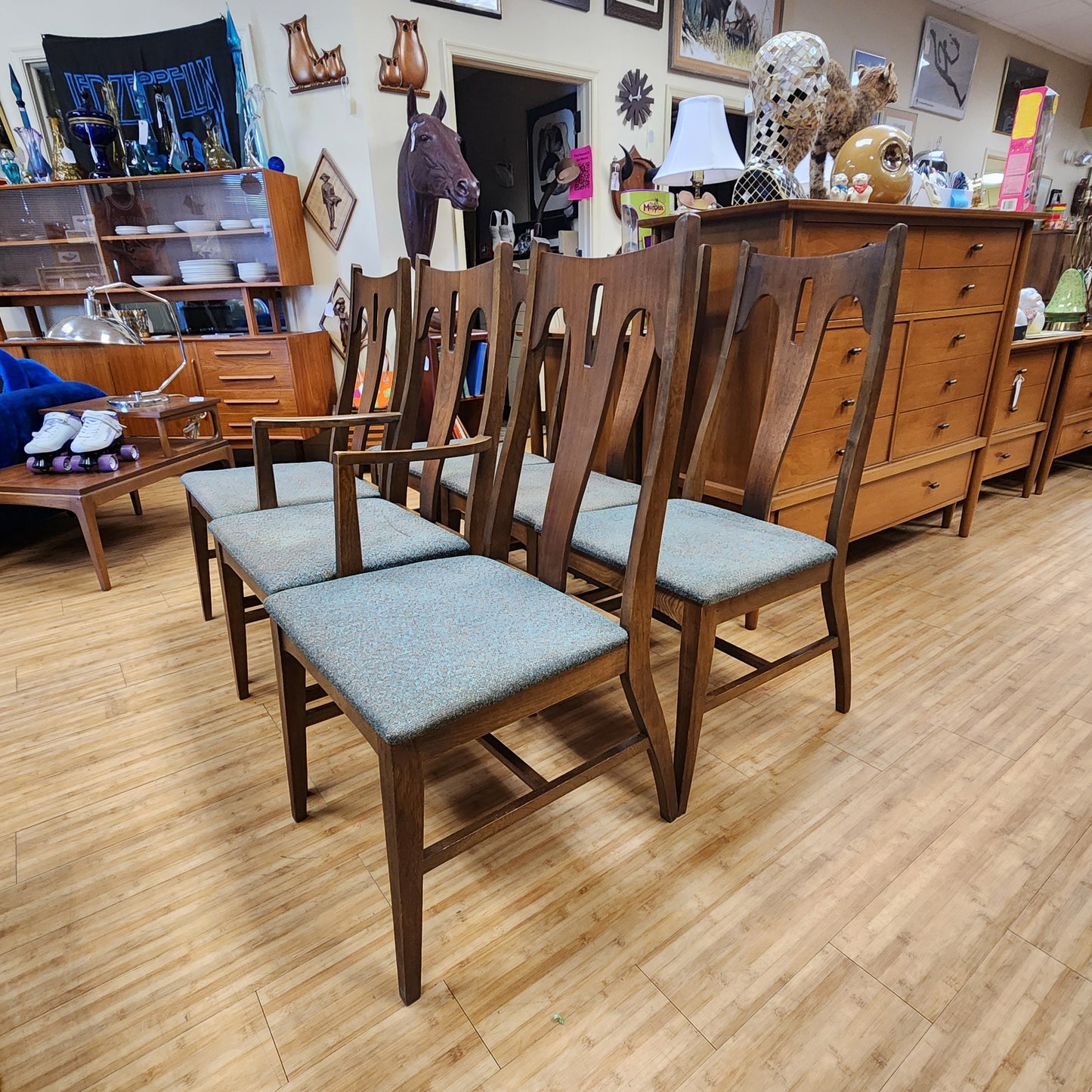 Set of 6 Mid-century Bassett Walnut Dining Chairs