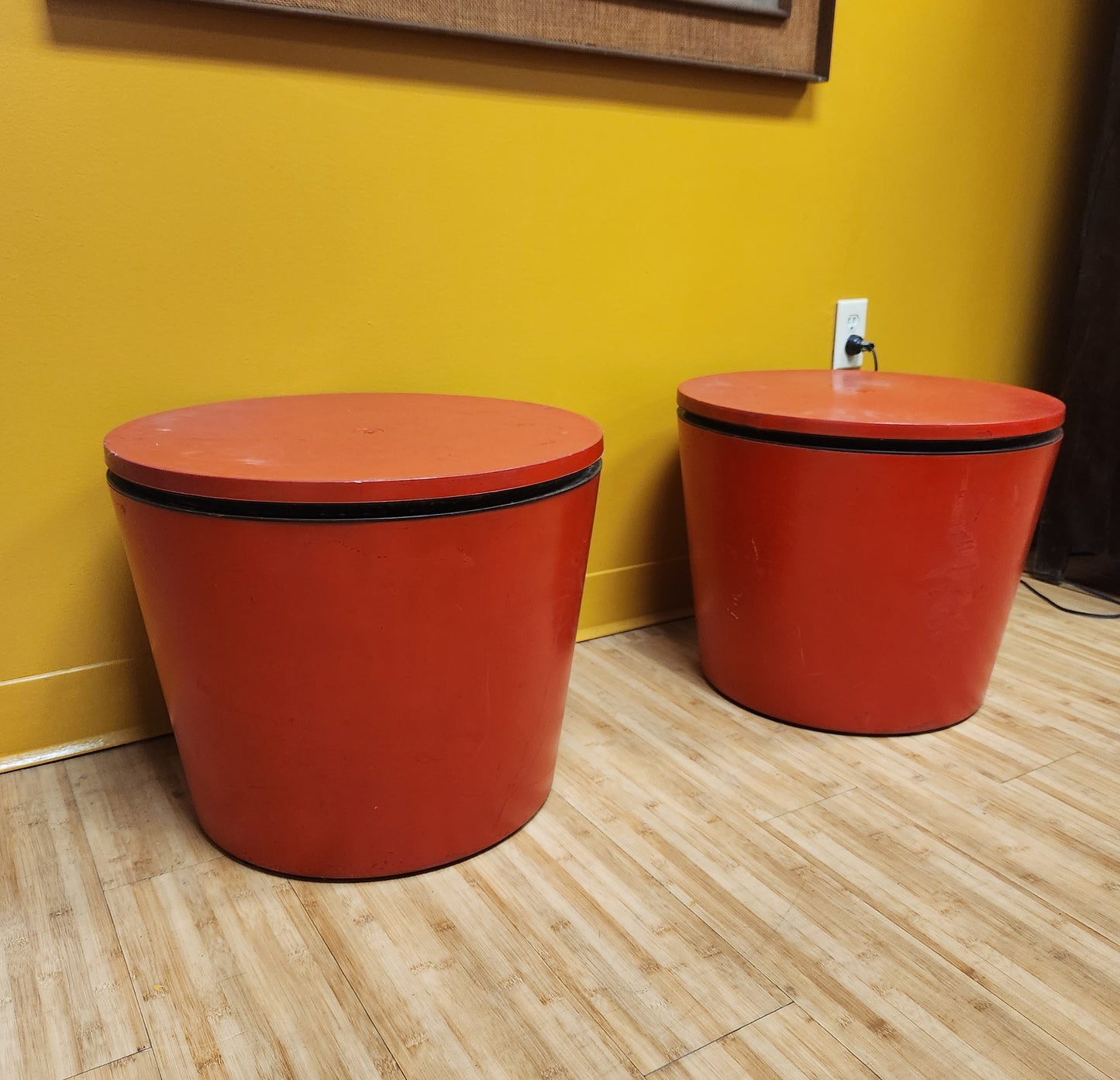 Pair of Red Industrial Storage / Server Side Tables