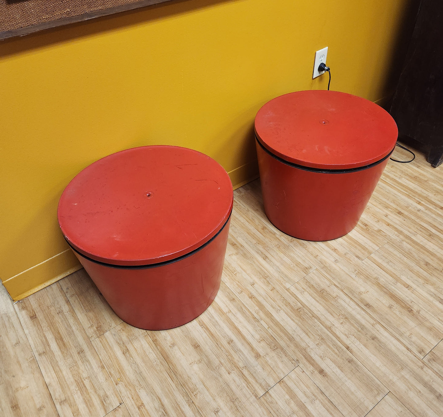 Pair of Red Industrial Storage / Server Side Tables