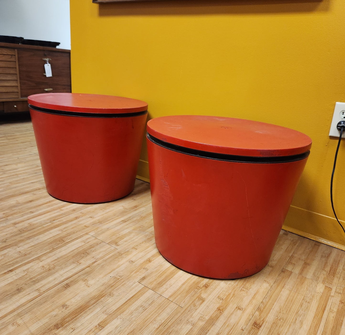 Pair of Red Industrial Storage / Server Side Tables