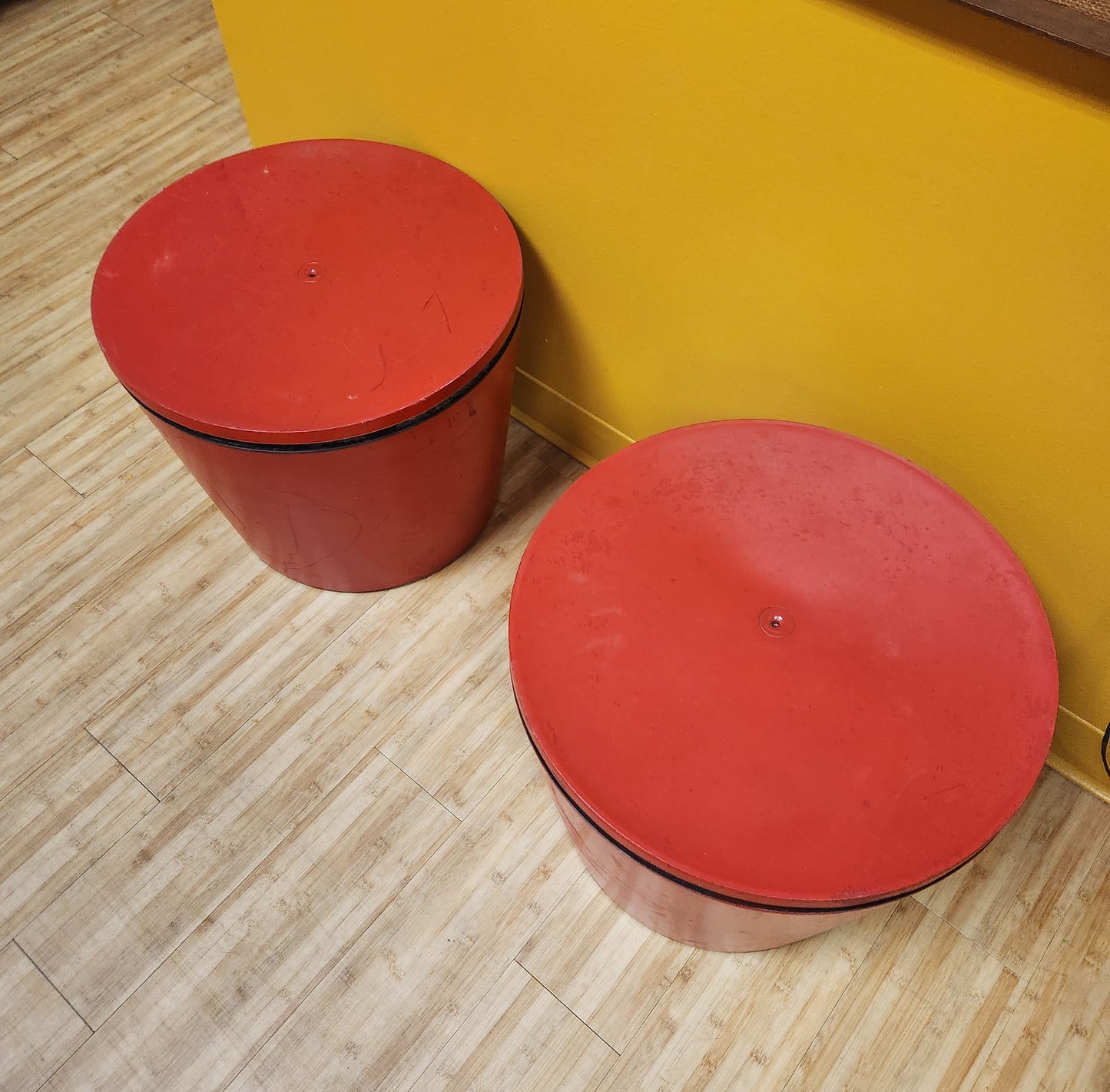 Pair of Red Industrial Storage / Server Side Tables