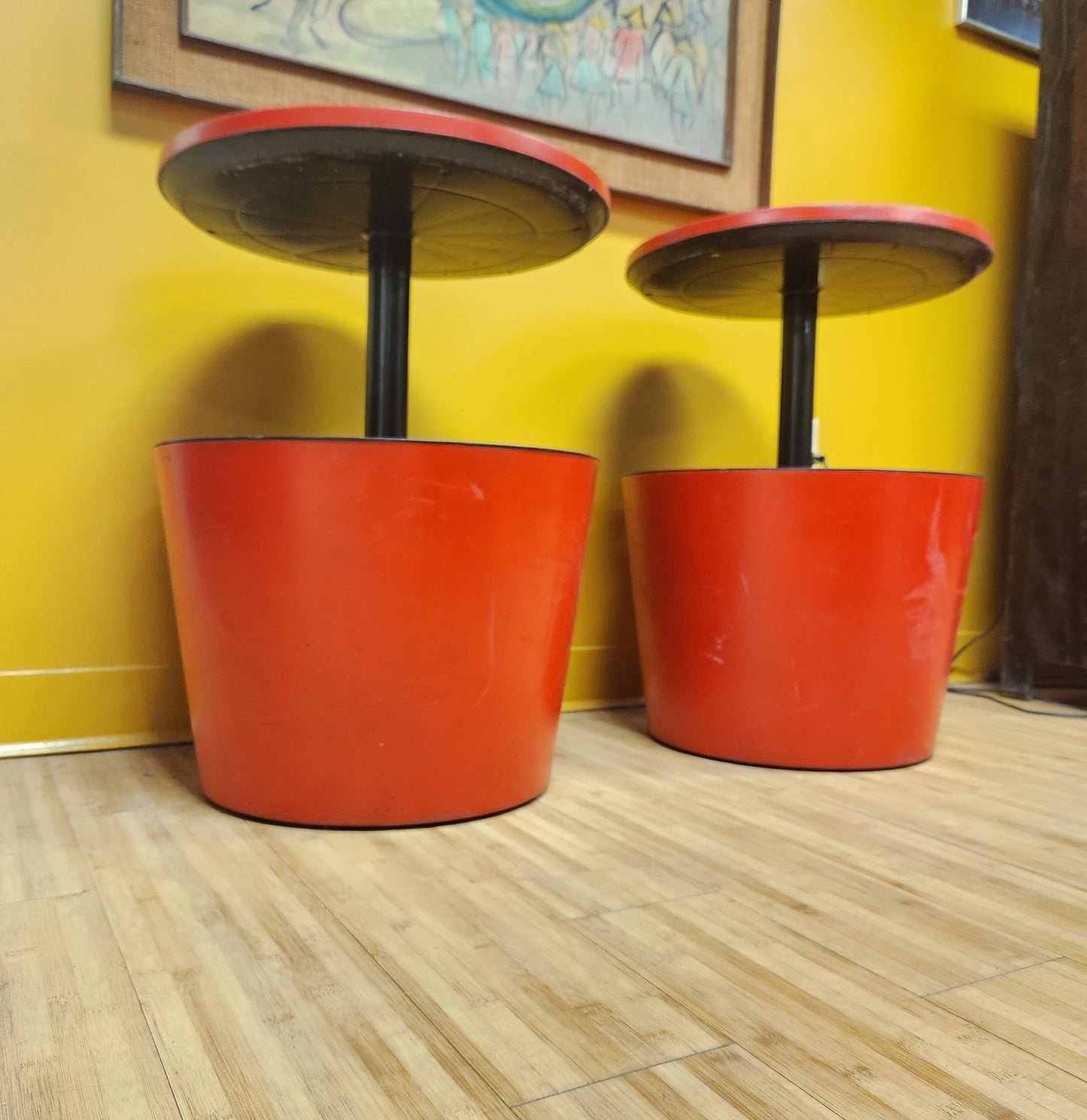 Pair of Red Industrial Storage / Server Side Tables