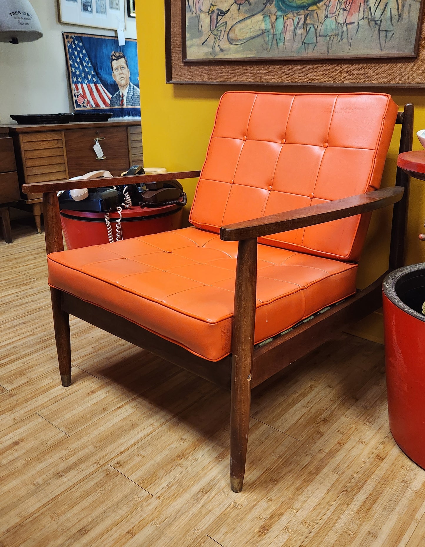 Mid-Century Newline Walnut & Orange Lounge Chair