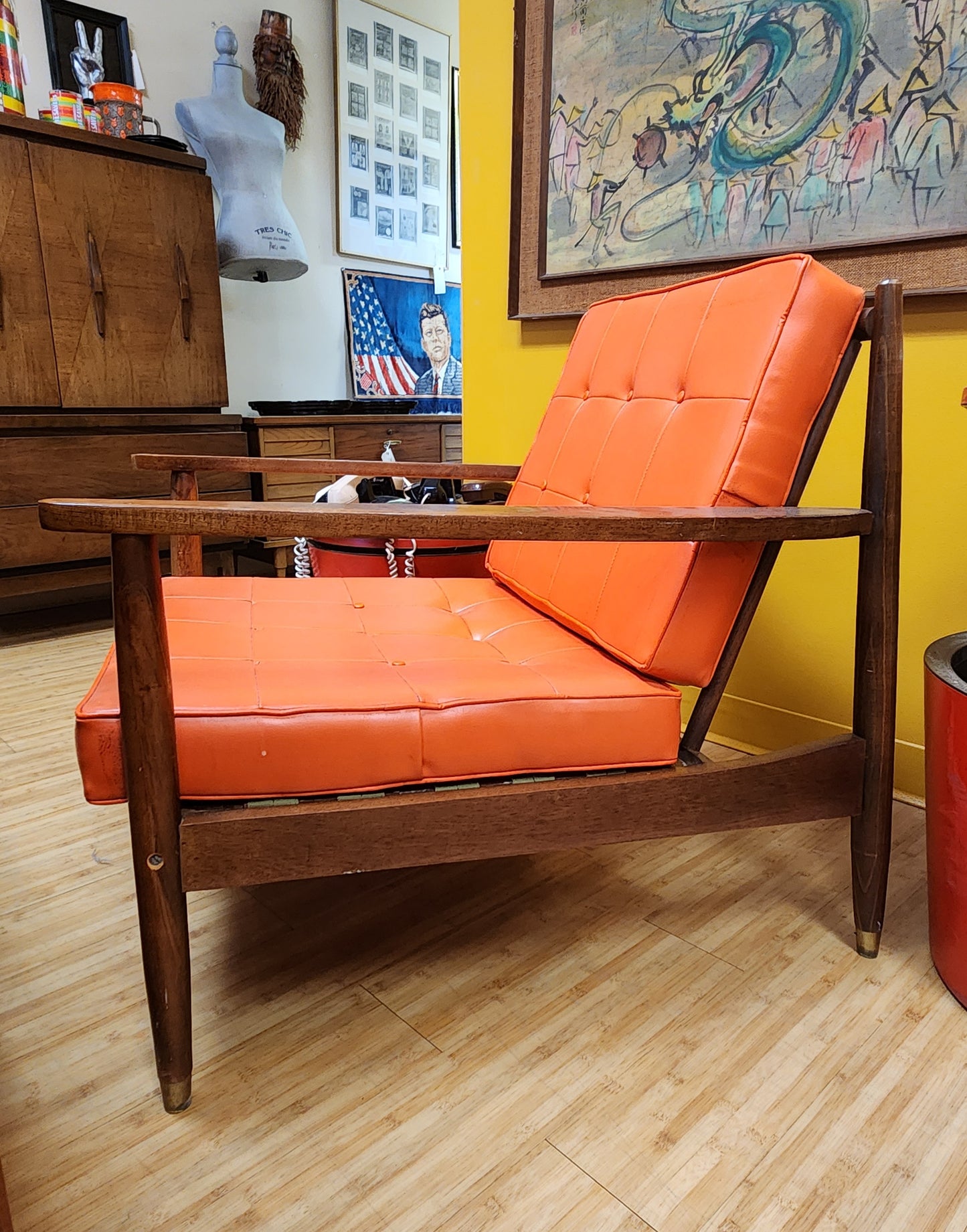 Mid-Century Newline Walnut & Orange Lounge Chair