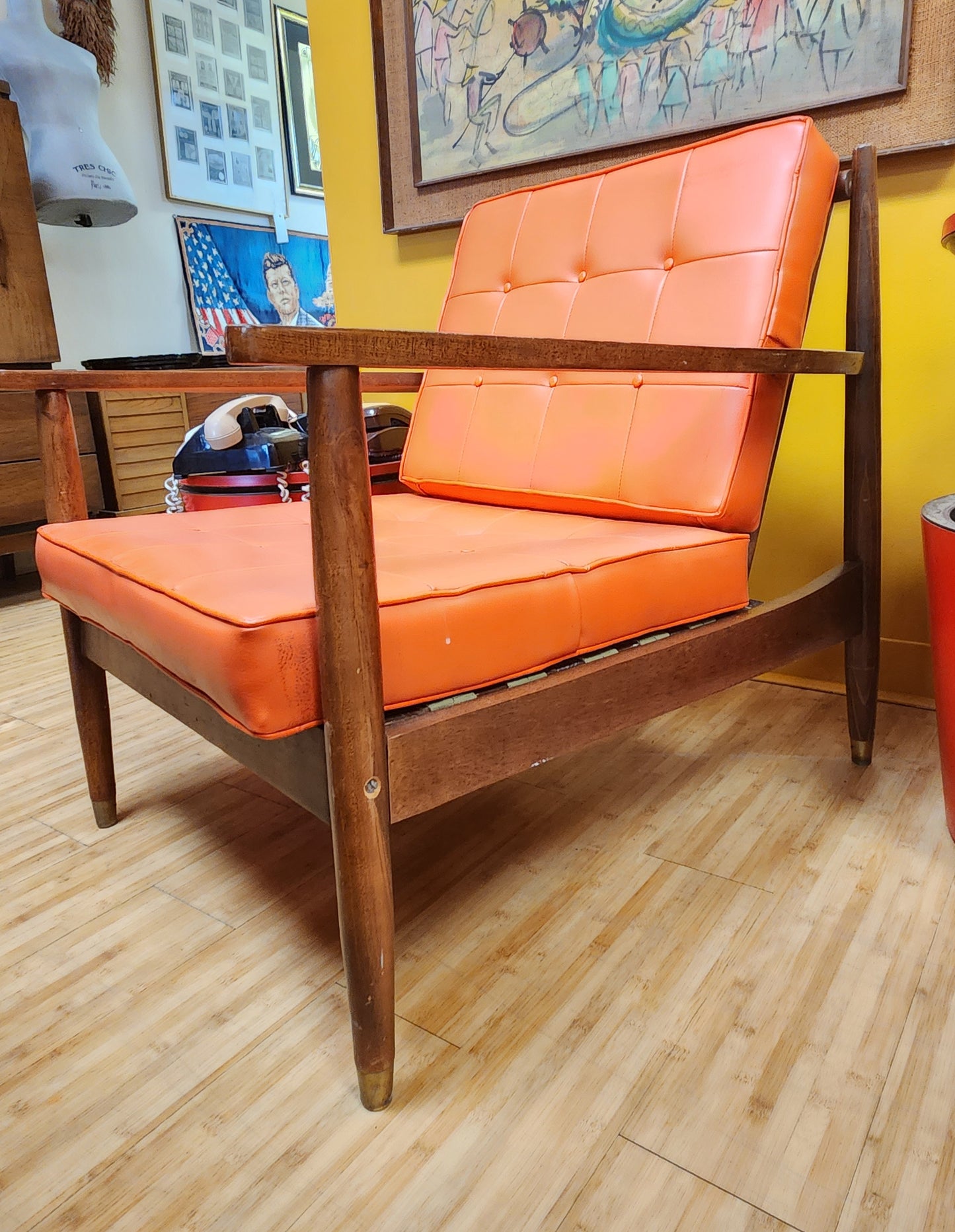 Mid-Century Newline Walnut & Orange Lounge Chair