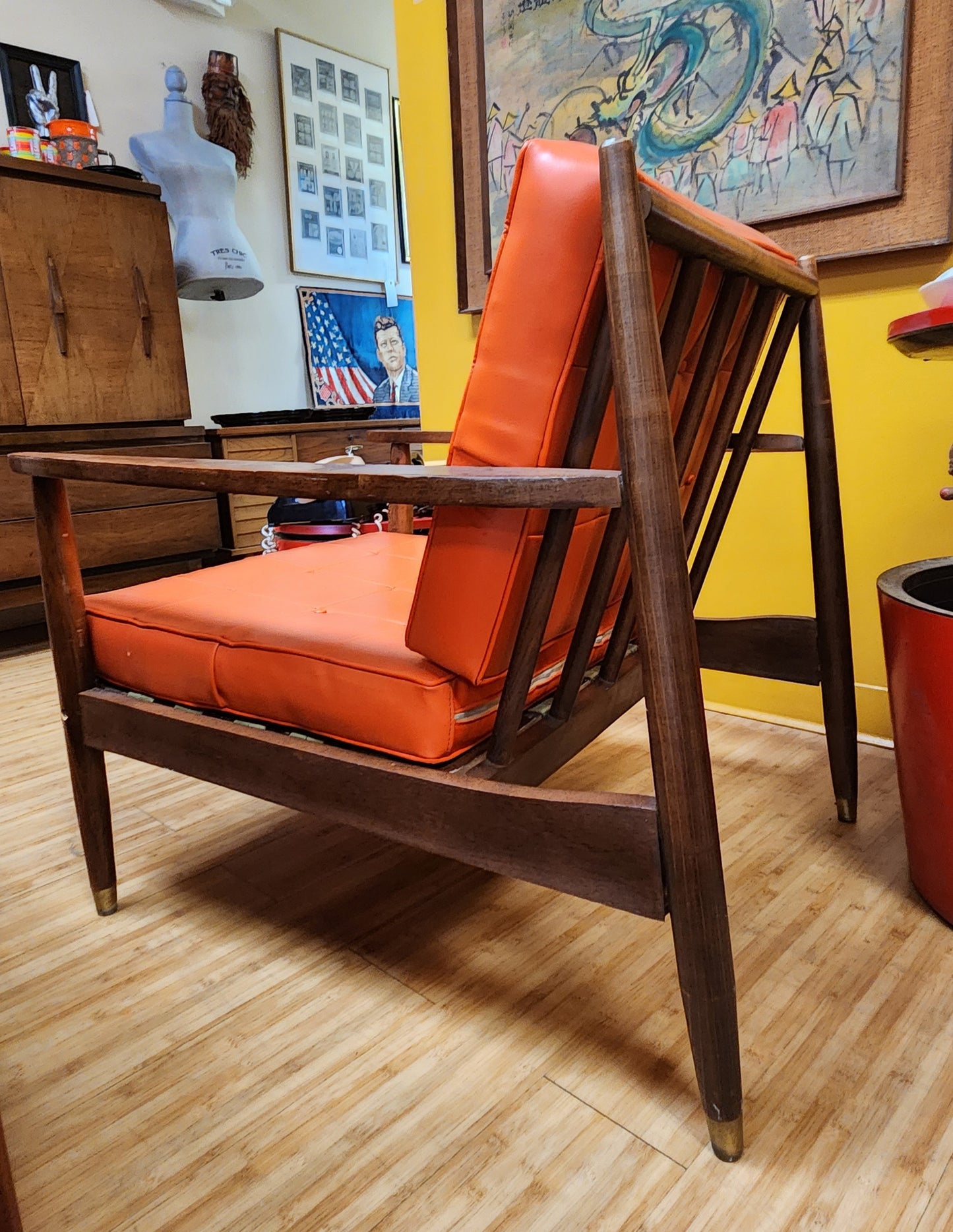 Mid-Century Newline Walnut & Orange Lounge Chair