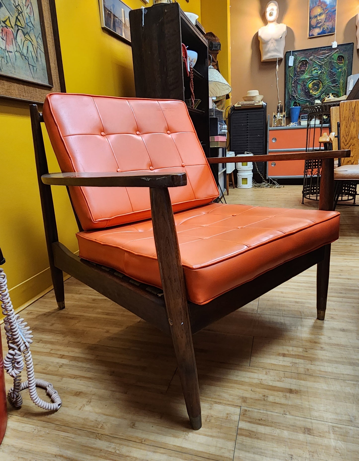 Mid-Century Newline Walnut & Orange Lounge Chair