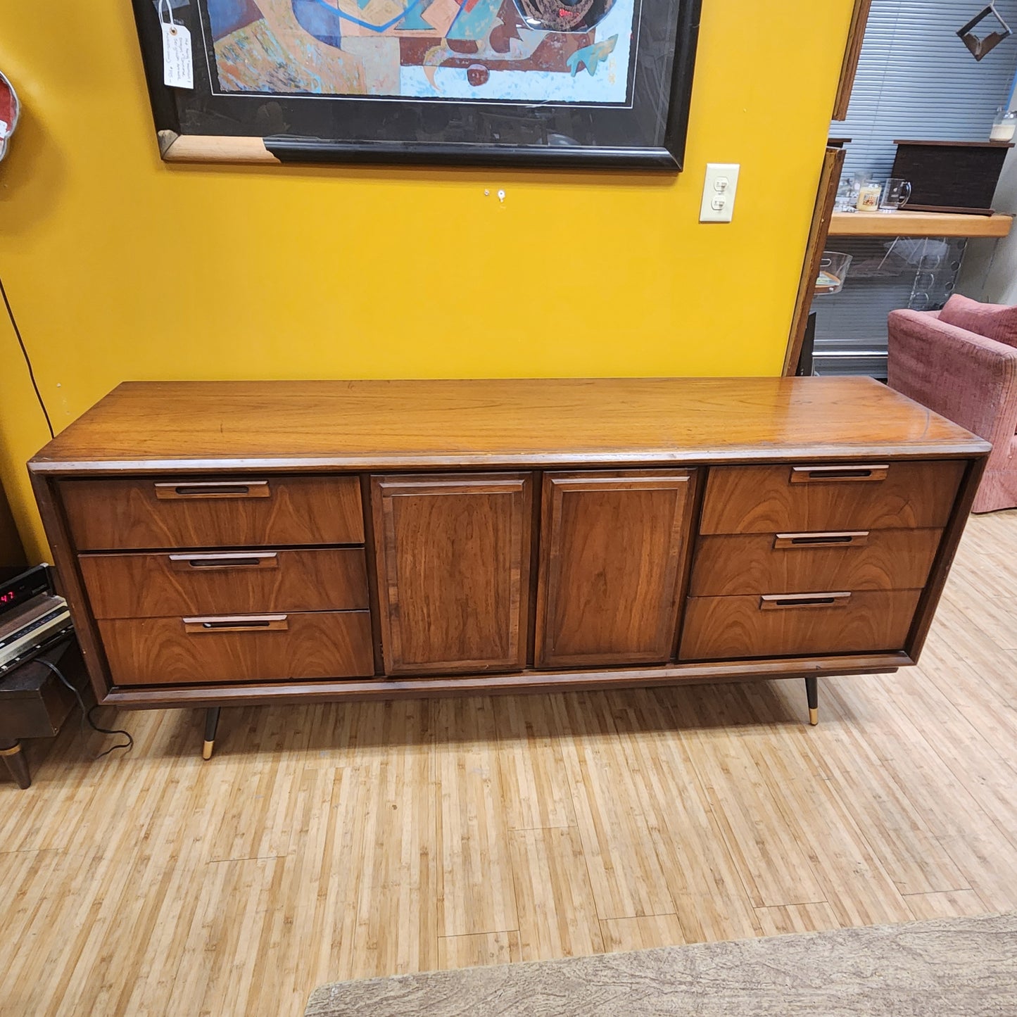 Mid-Century Modern Walnut Dresser On Attached Legs