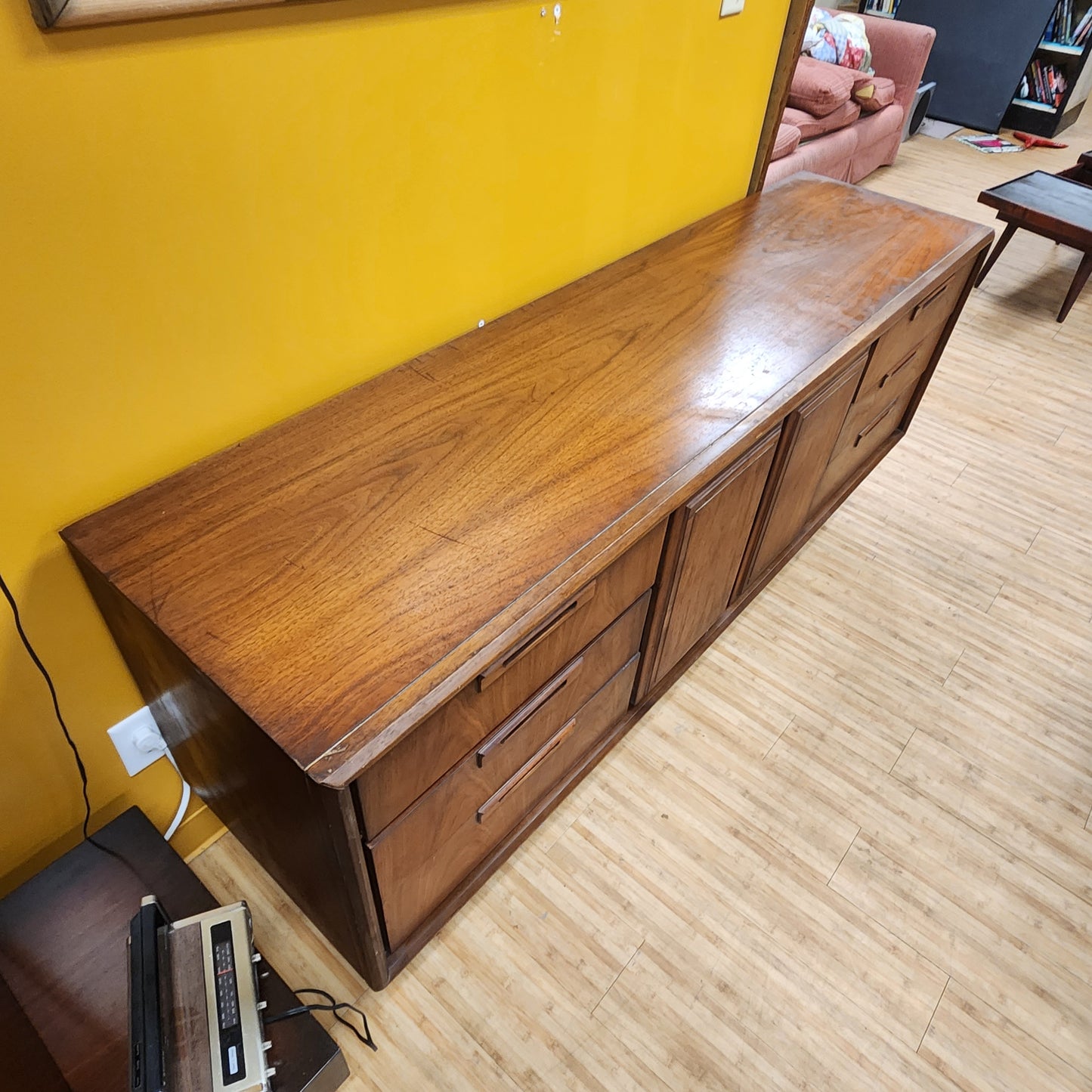 Mid-Century Modern Walnut Dresser On Attached Legs