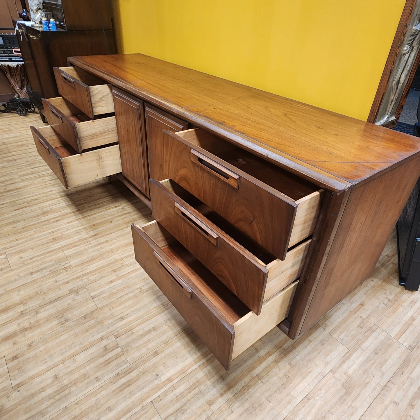 Mid-Century Modern Walnut Dresser On Attached Legs