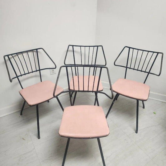 Set of 4 Retro Metal Pink Dinette Dining Chairs