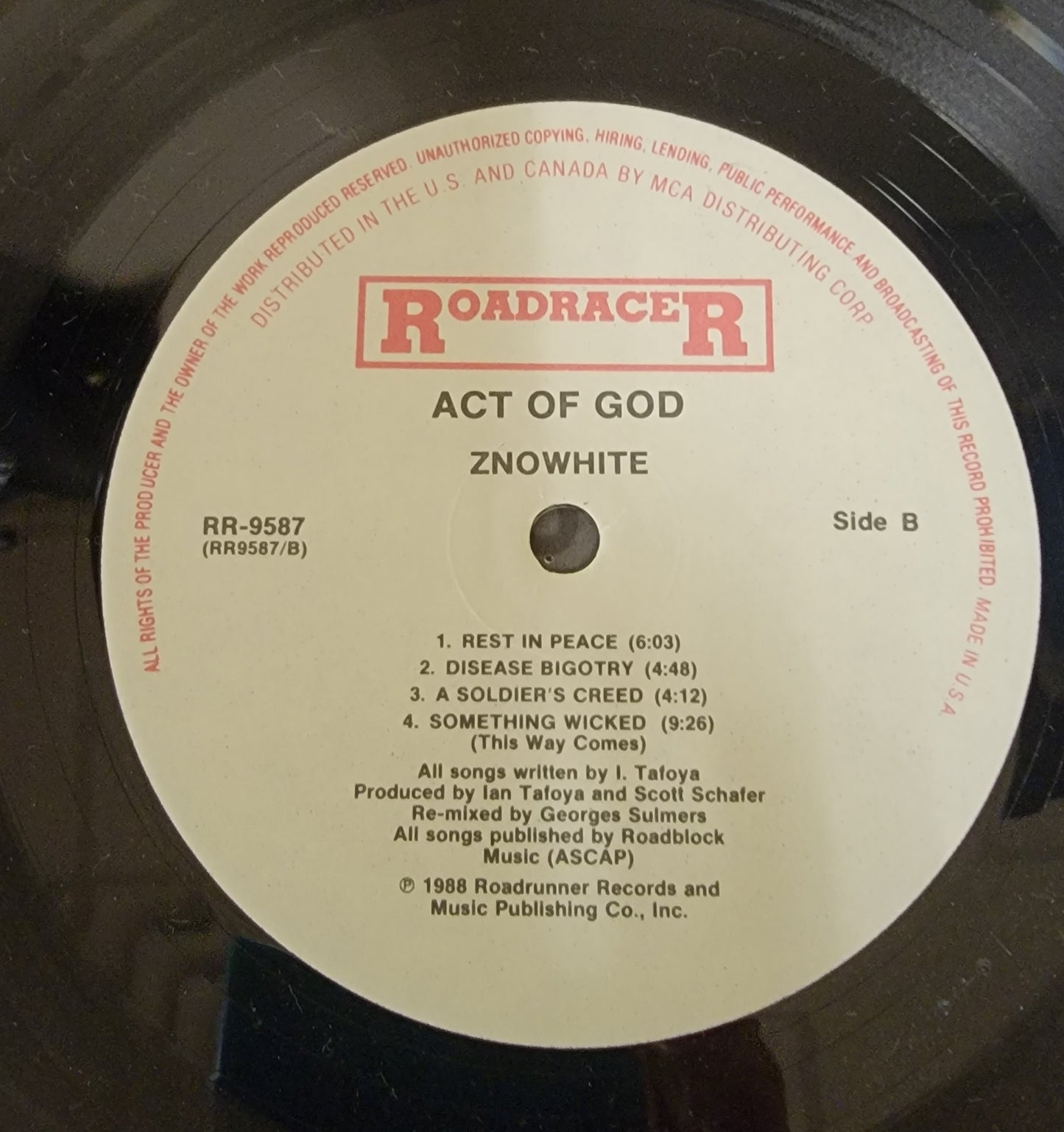 ZnoWhite "Act of God" 1988 Thrash Metal Record Album