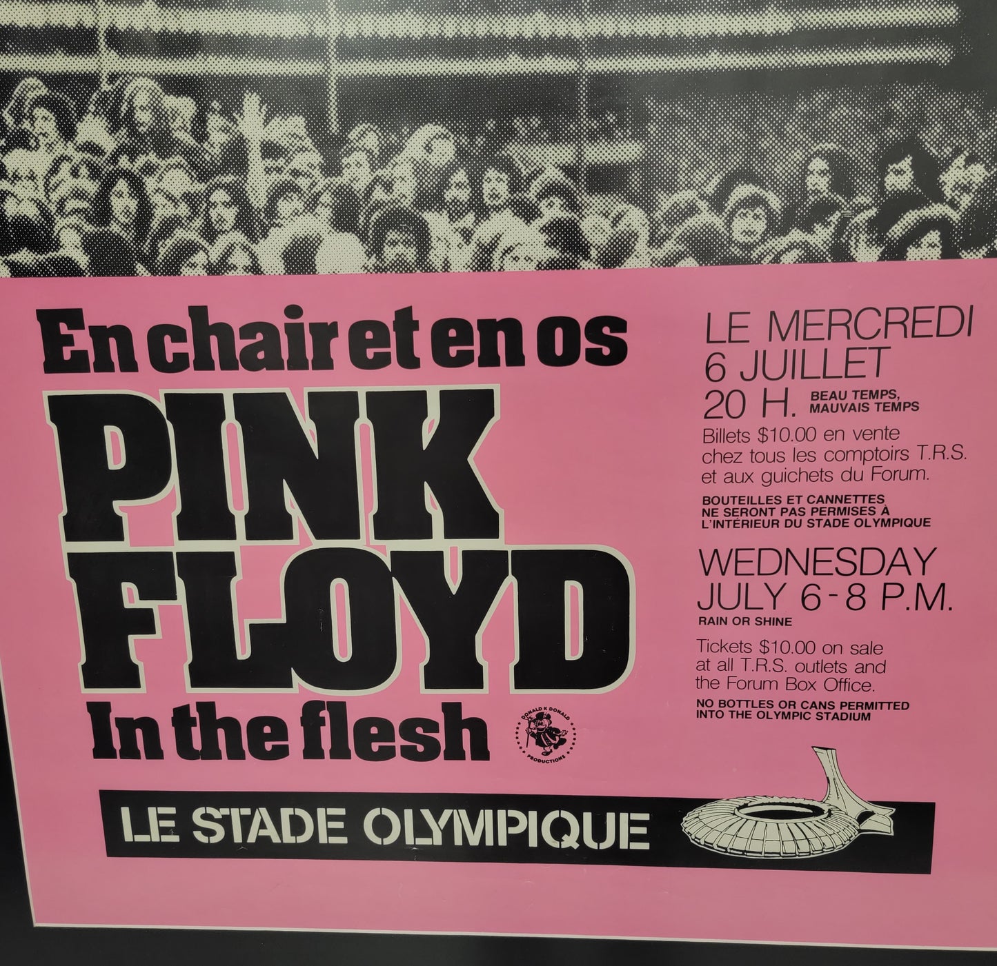 Original 1977 Pink Floyd Animals In The Flesh Olympic Stadium Framed Concert Poster
