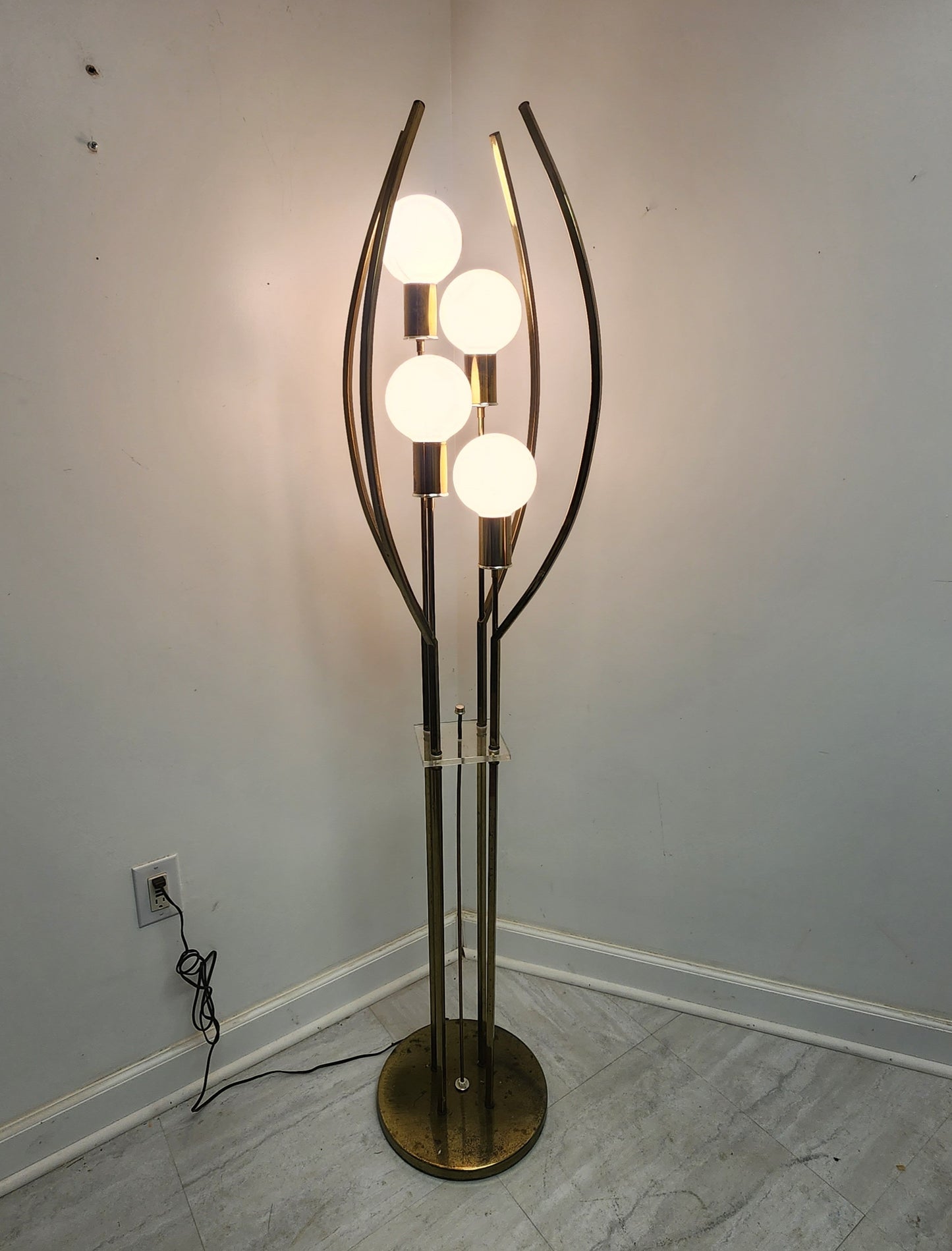 Mid-Century Modern 4 Light Brass Floor Lamp