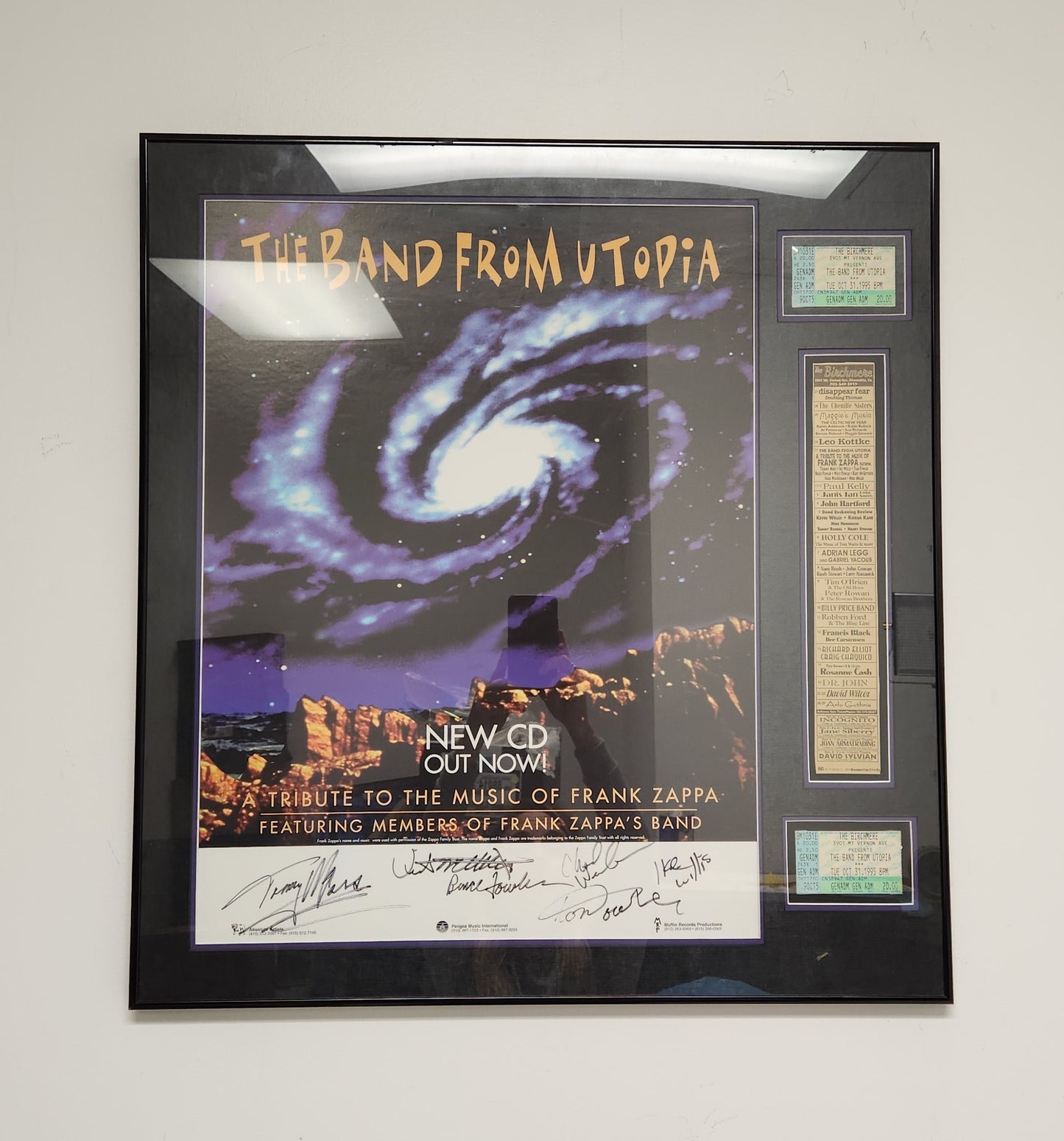 Band from Utopia Frank Zappa Tribute Concert Signed 1995 Poster & Tickets