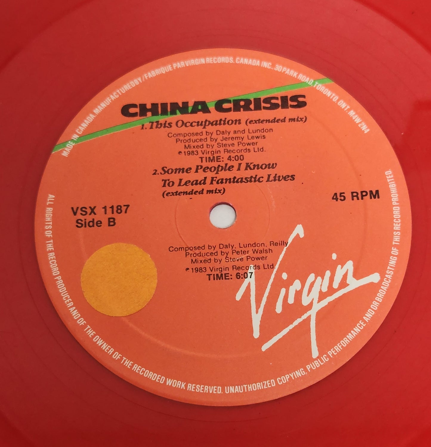 China Crisis "Wishful Thinking" 1983 Limited Edition 45 RPM Red Vinyl Electronic Pop Record Album