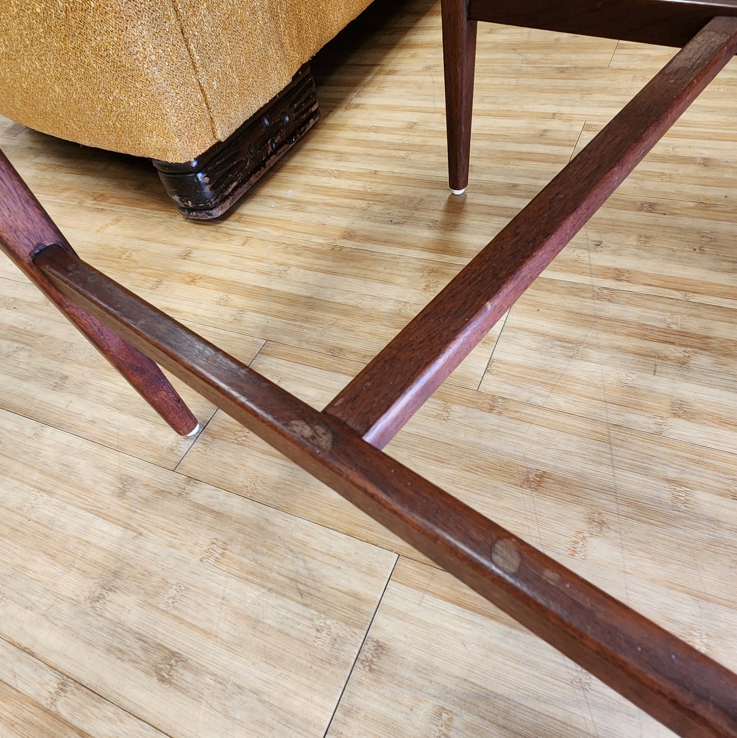 Set of 4 Mid-Century Modern Danish Walnut Cane Rush Dining Chairs