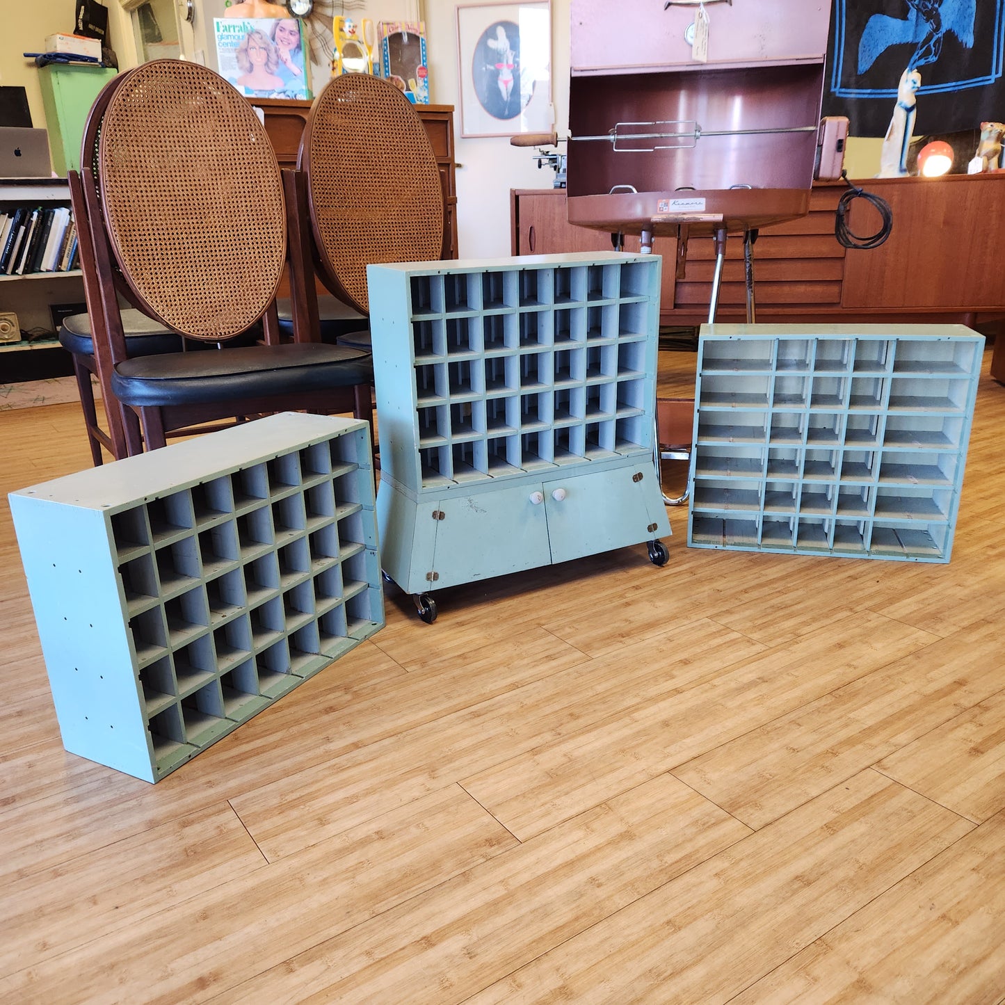 Industrial 3 Piece Wood Rolling Storage Cubby Cabinet