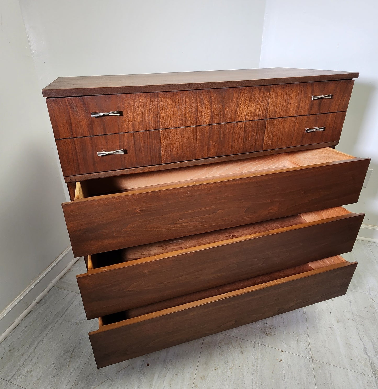 Mid-Century 4 Drawer Tallboy Dresser by Harmony House